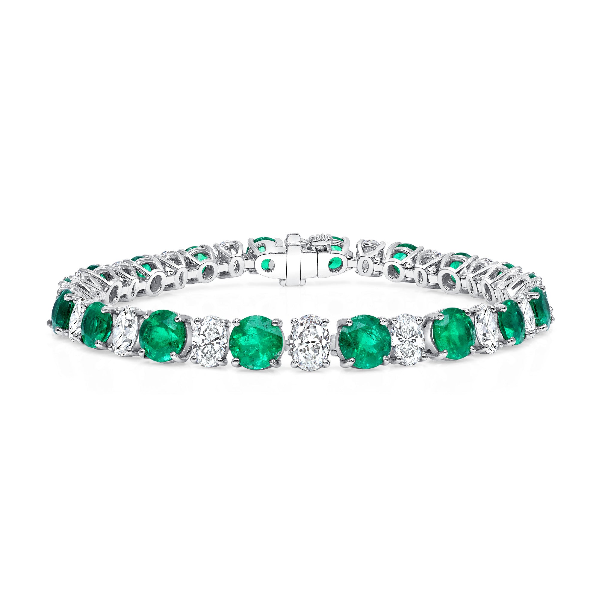 Round Brilliant Colombian Emerald and Oval Cut Diamond Bracelet