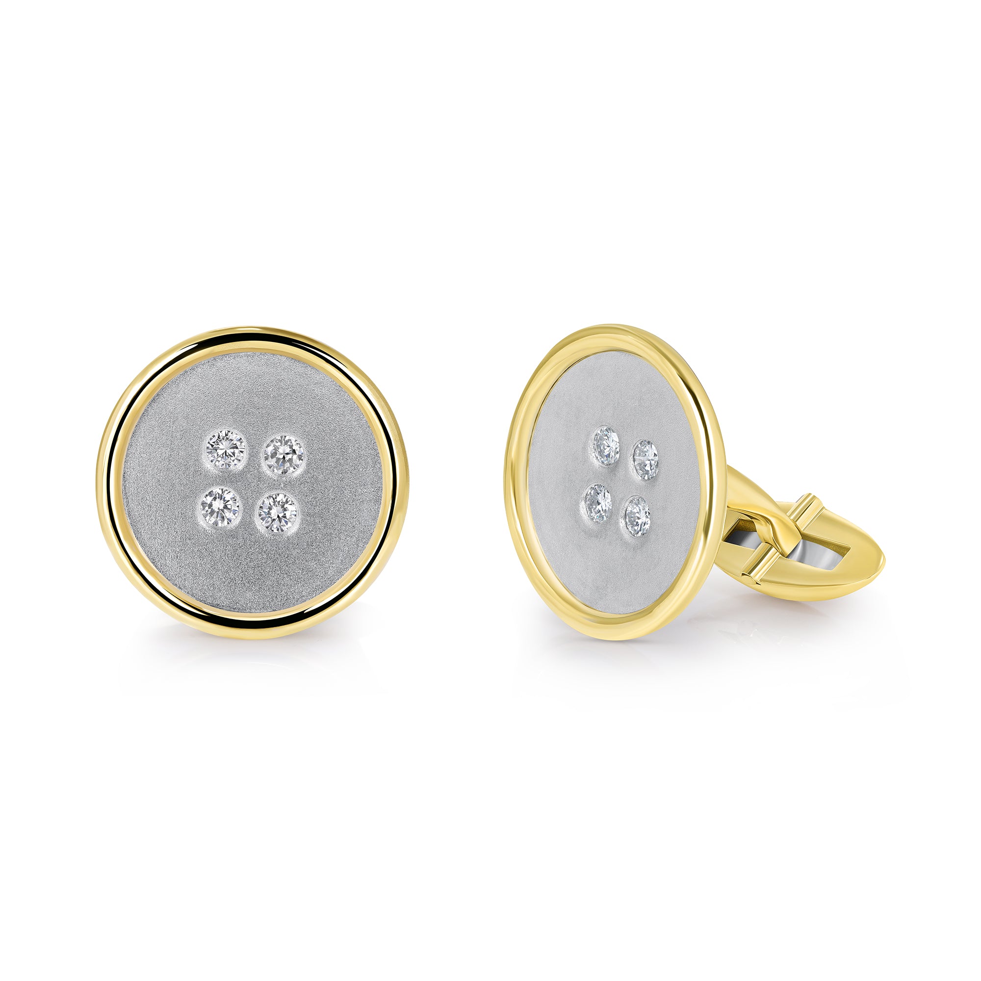 Round Brilliant Cut Diamond Accented Button Cufflinks