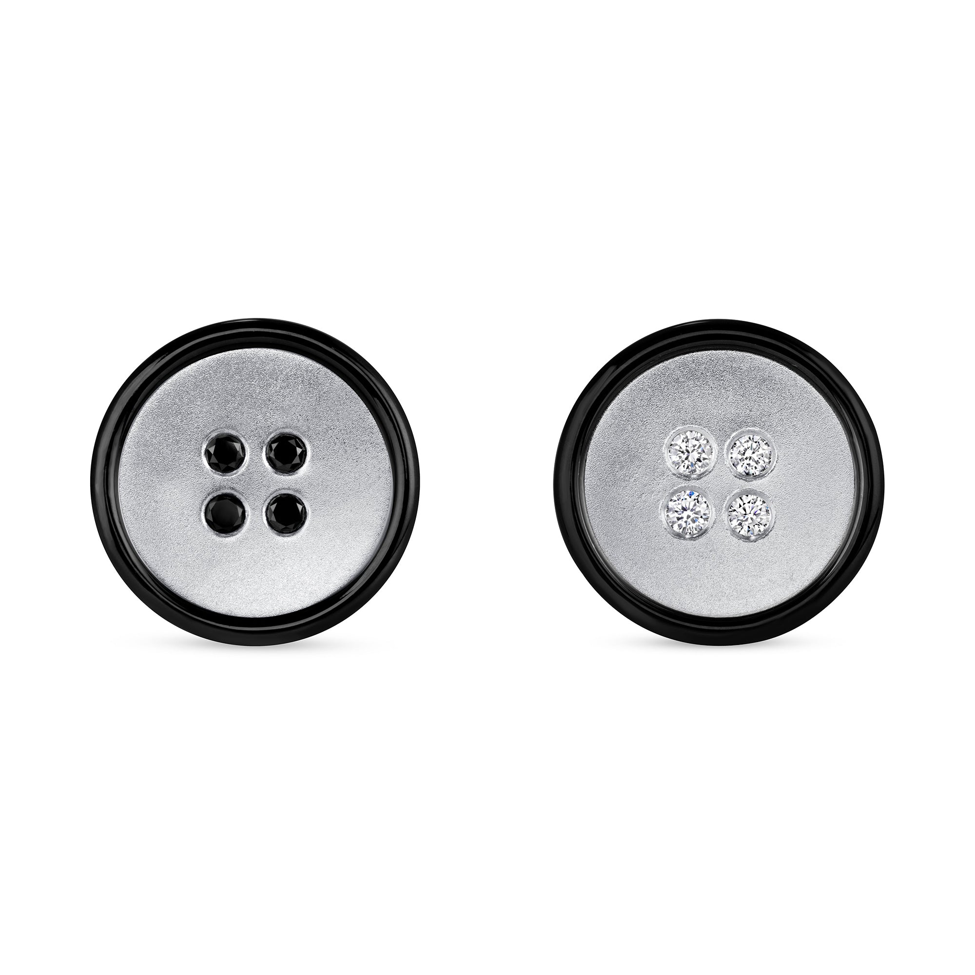 Black & White Diamond Accented Button Cufflinks