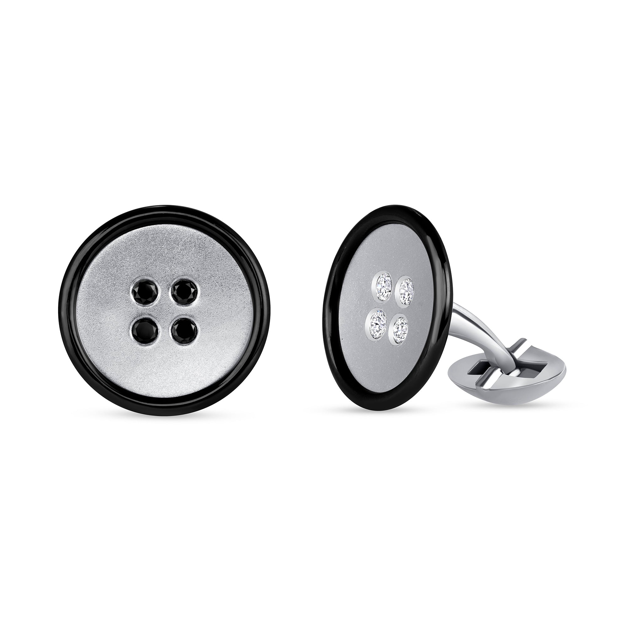 Black & White Diamond Accented Button Cufflinks