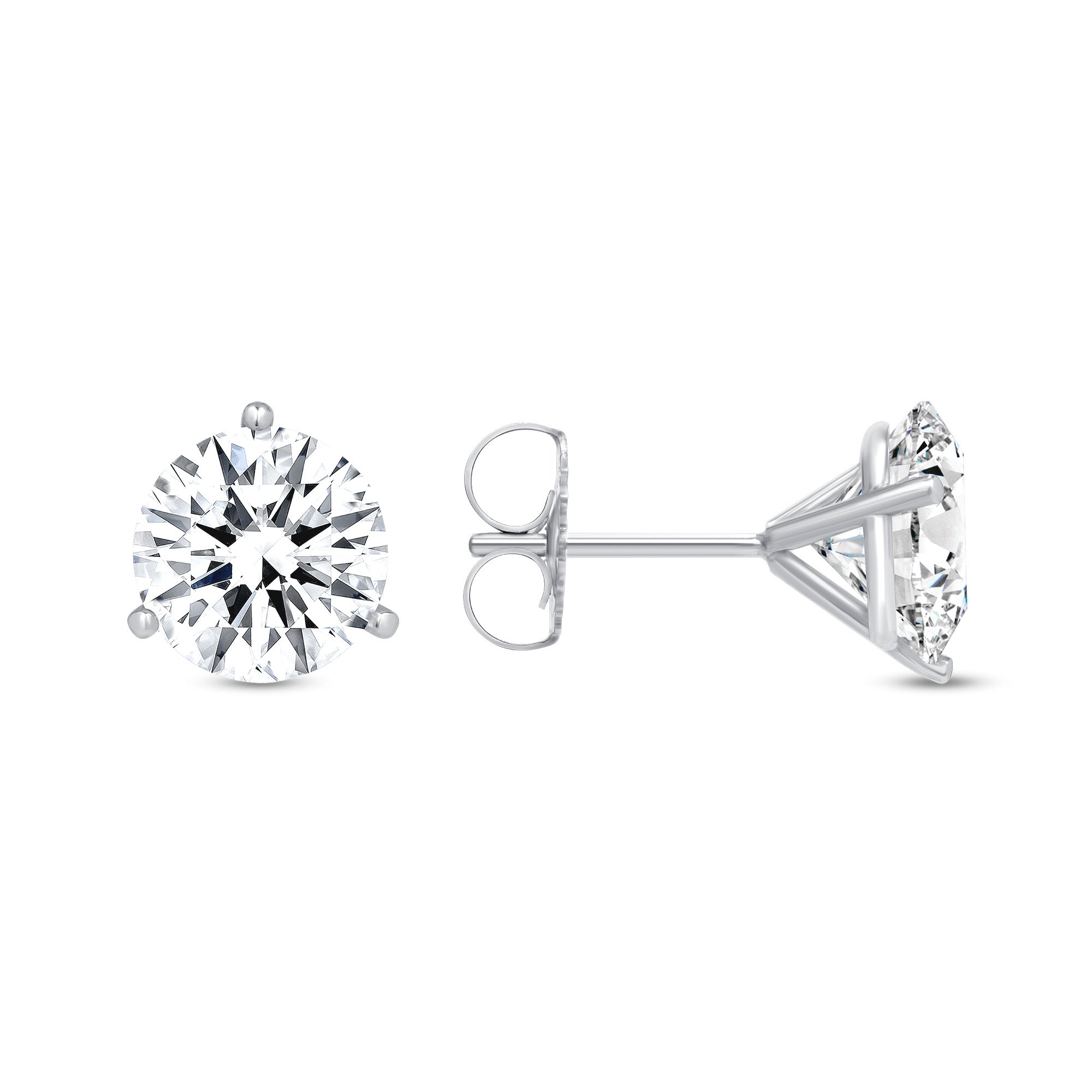 4CT Three Prong Round Brilliant Diamond Stud Earrings