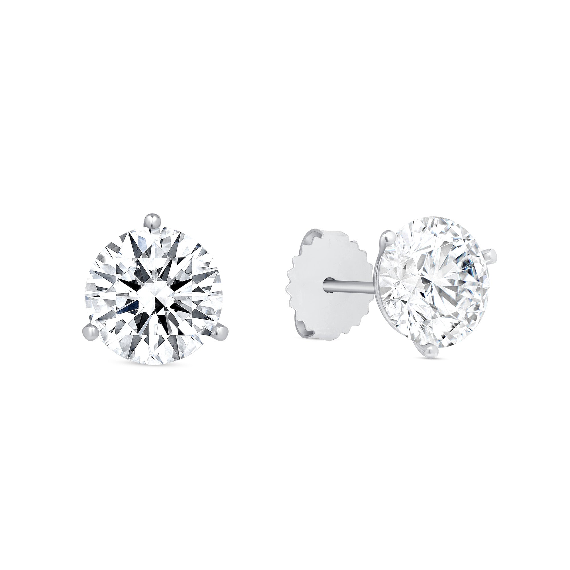4CT Three Prong Round Brilliant Diamond Stud Earrings