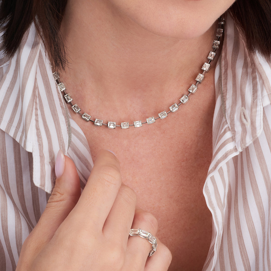 22.68CT Emerald Cut Diamond Tennis Necklace