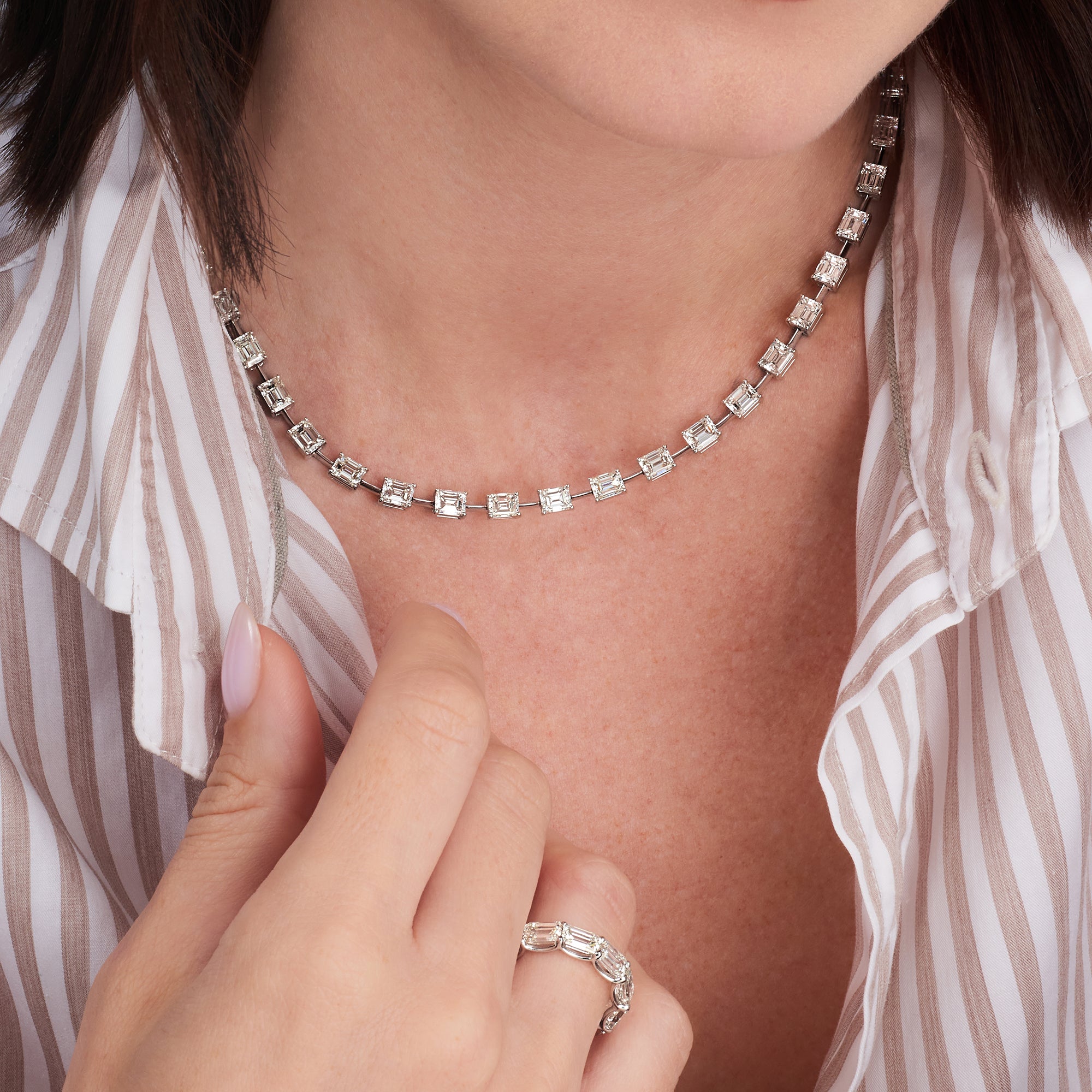 22.68CT Emerald Cut Diamond Tennis Necklace