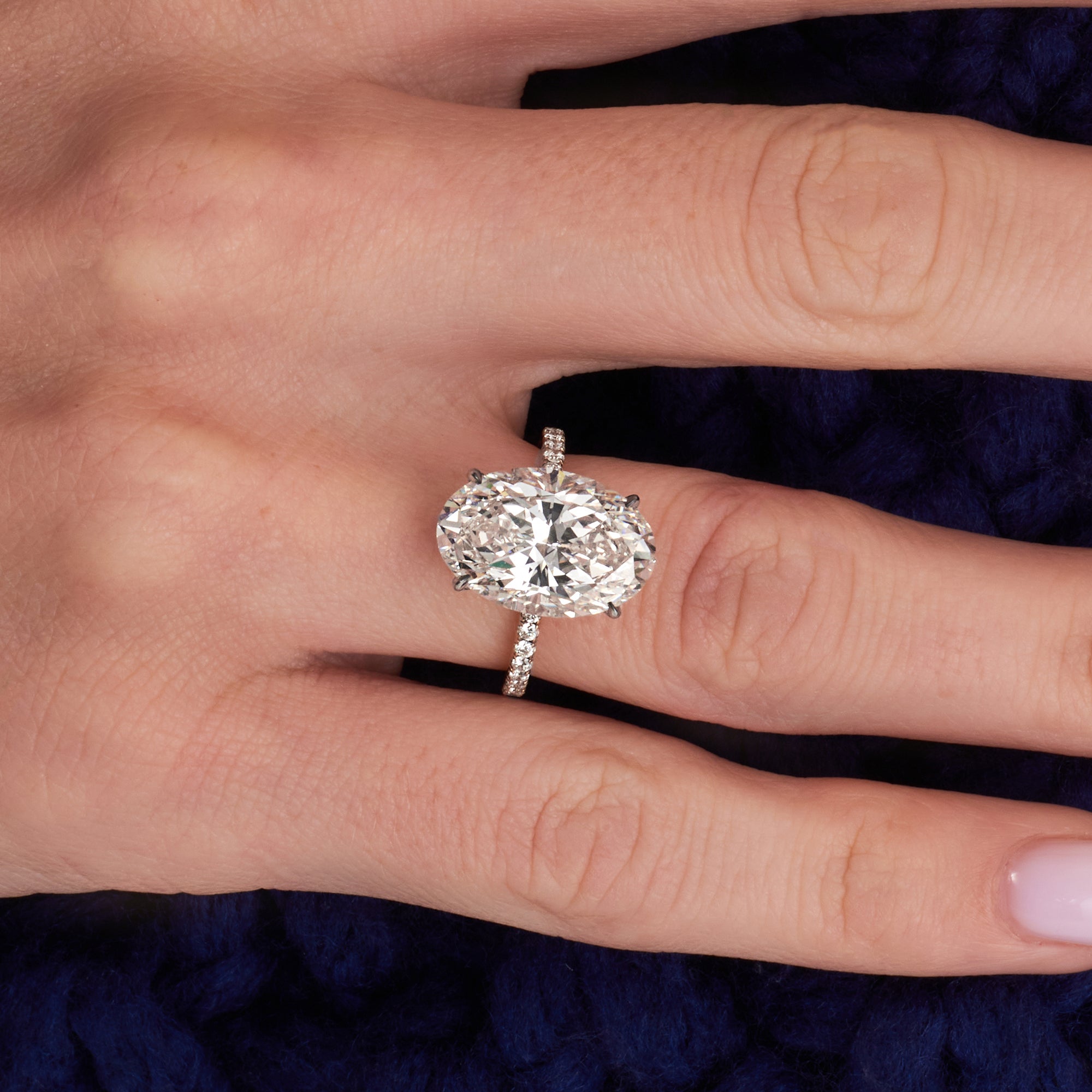 Oval Cut Hidden Halo Diamond Ring with Pavé Band