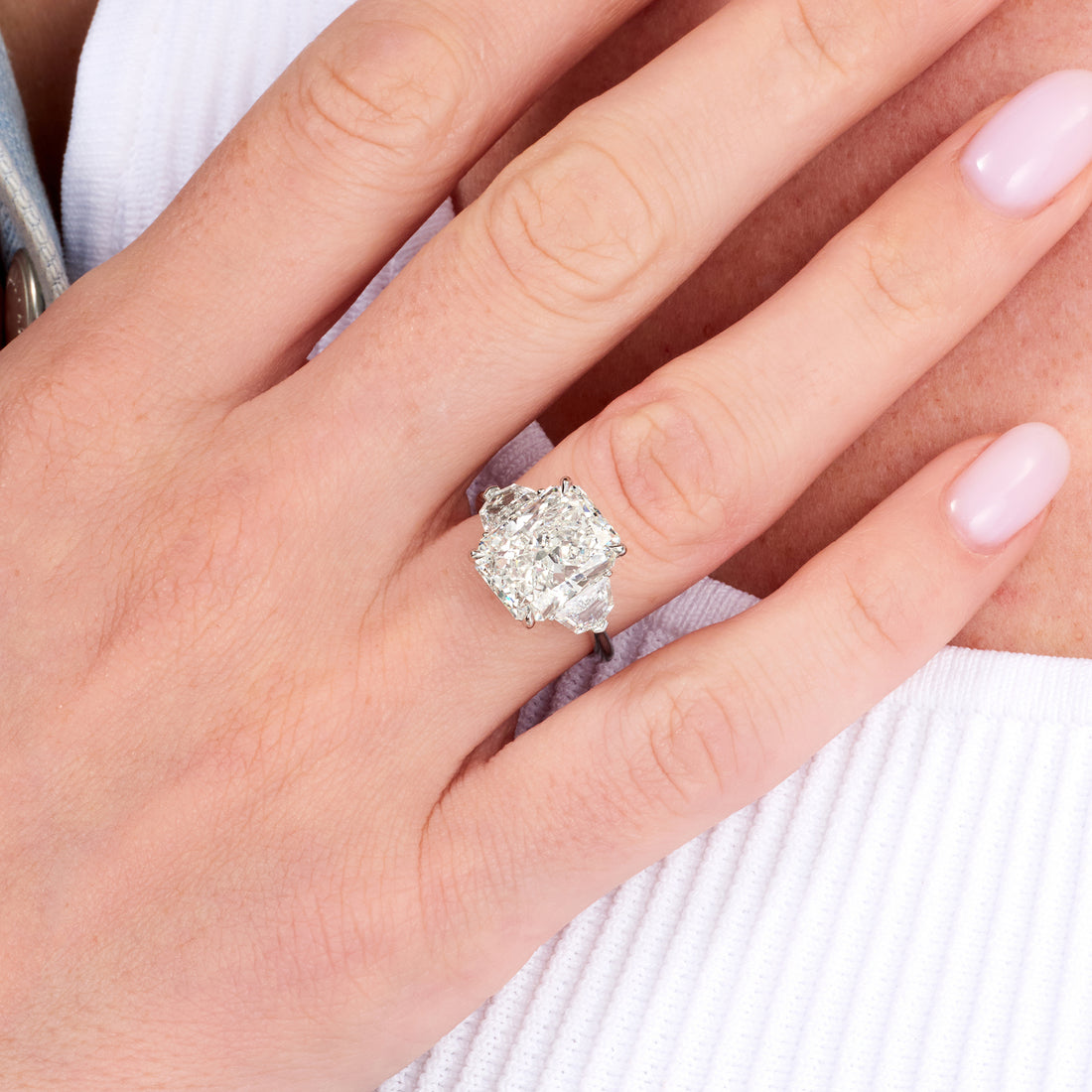 Radiant Cut Diamond and Cadillac Diamond Side Stone Ring