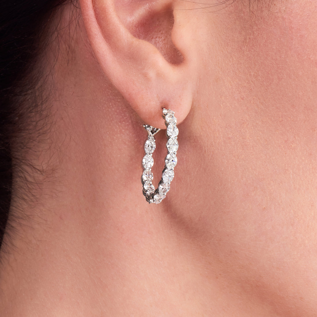 Oval Diamond Inside-Out Hoop Earrings
