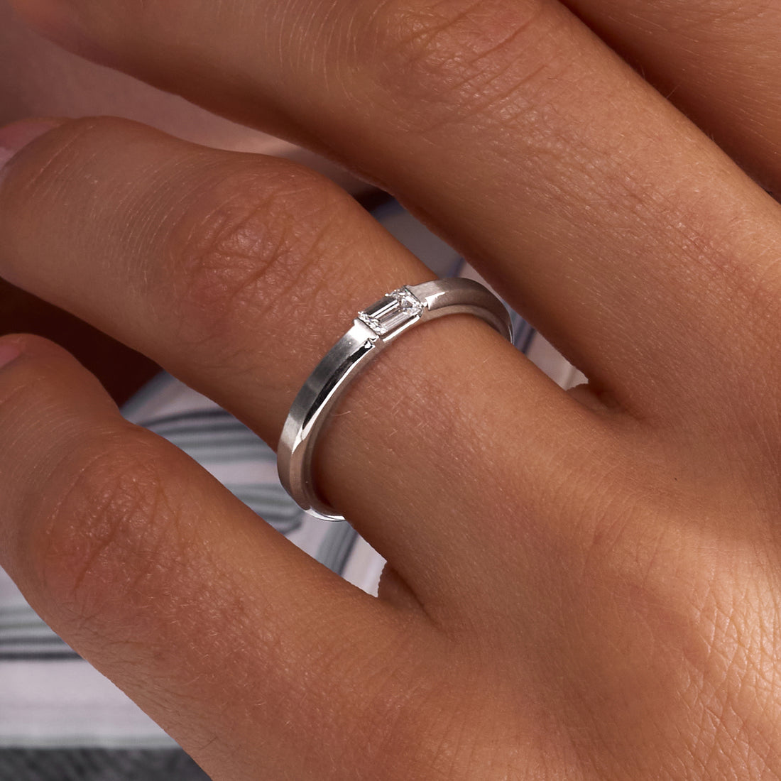 Emerald Cut Diamond Stackable Single Stone Band