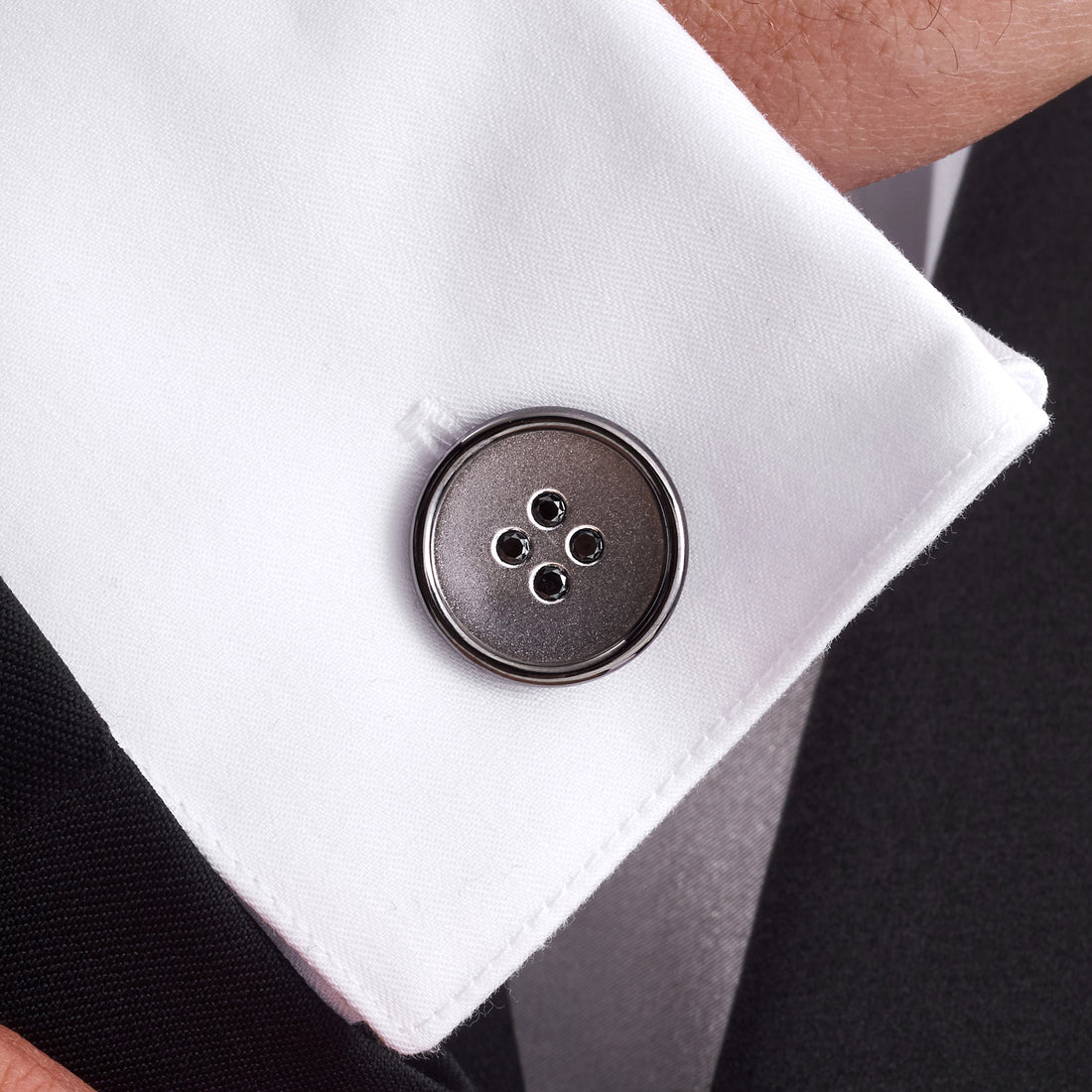 Black & White Diamond Accented Button Cufflinks