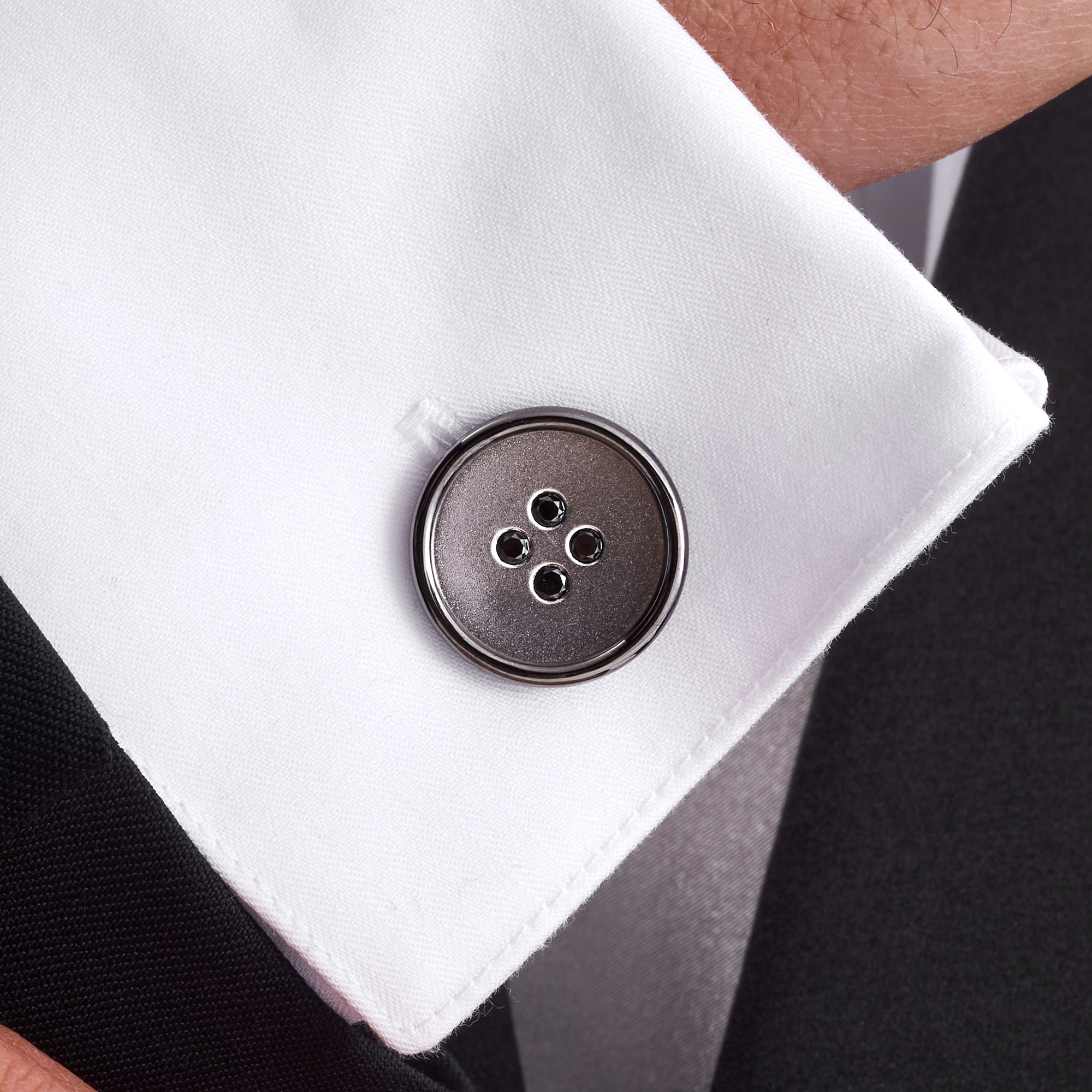 Black & White Diamond Accented Button Cufflinks