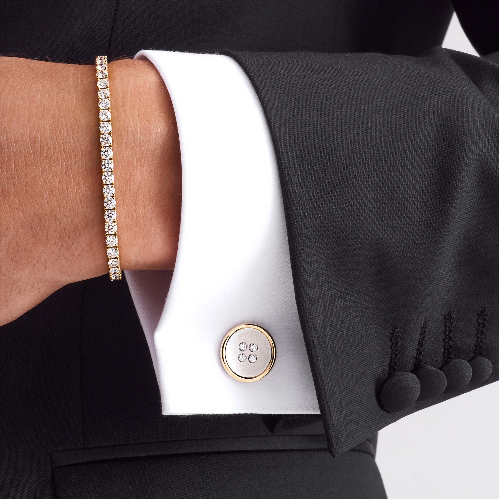 Round Brilliant Diamond Accented Button Cufflinks