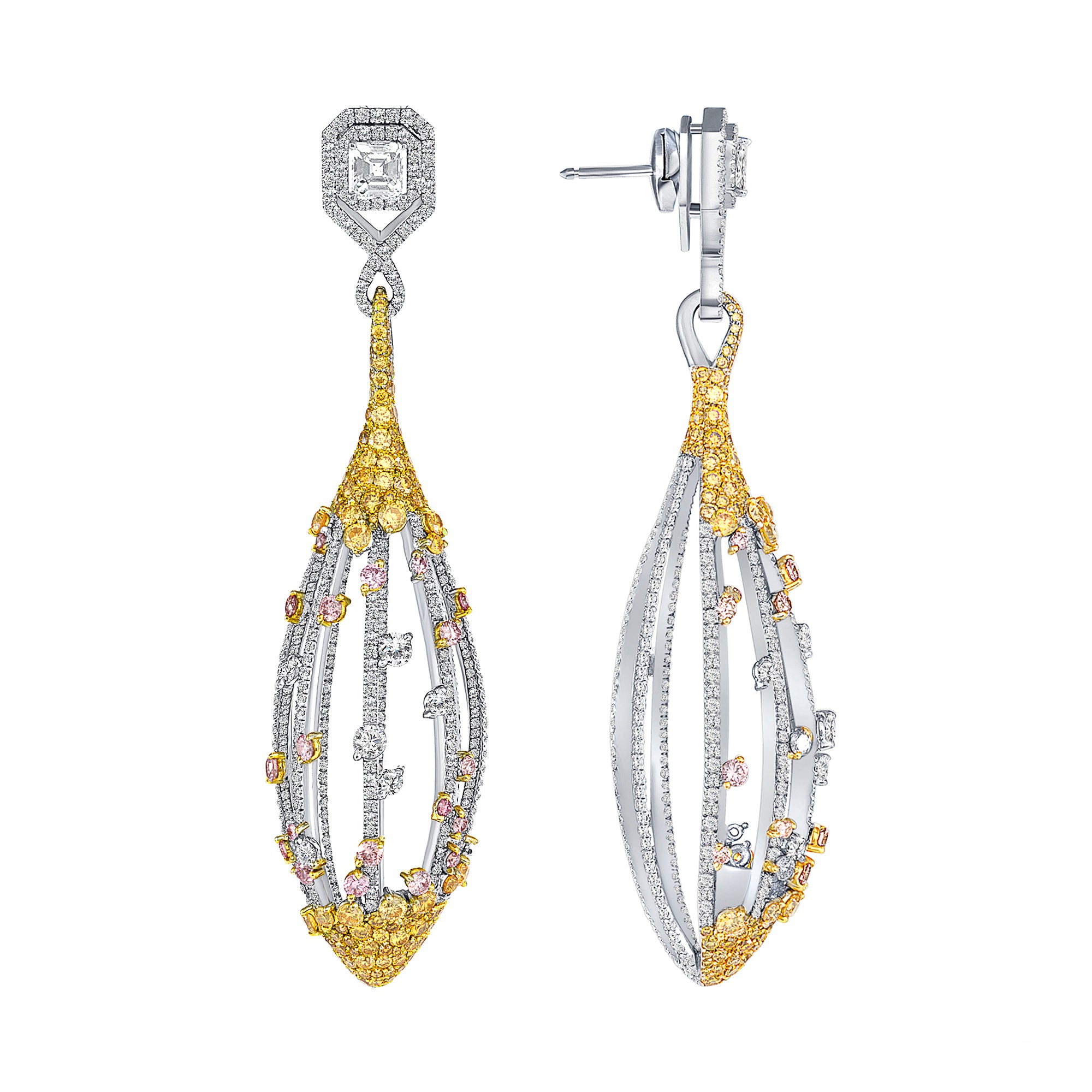 Multi-color Fancy Diamond Drop Earrings