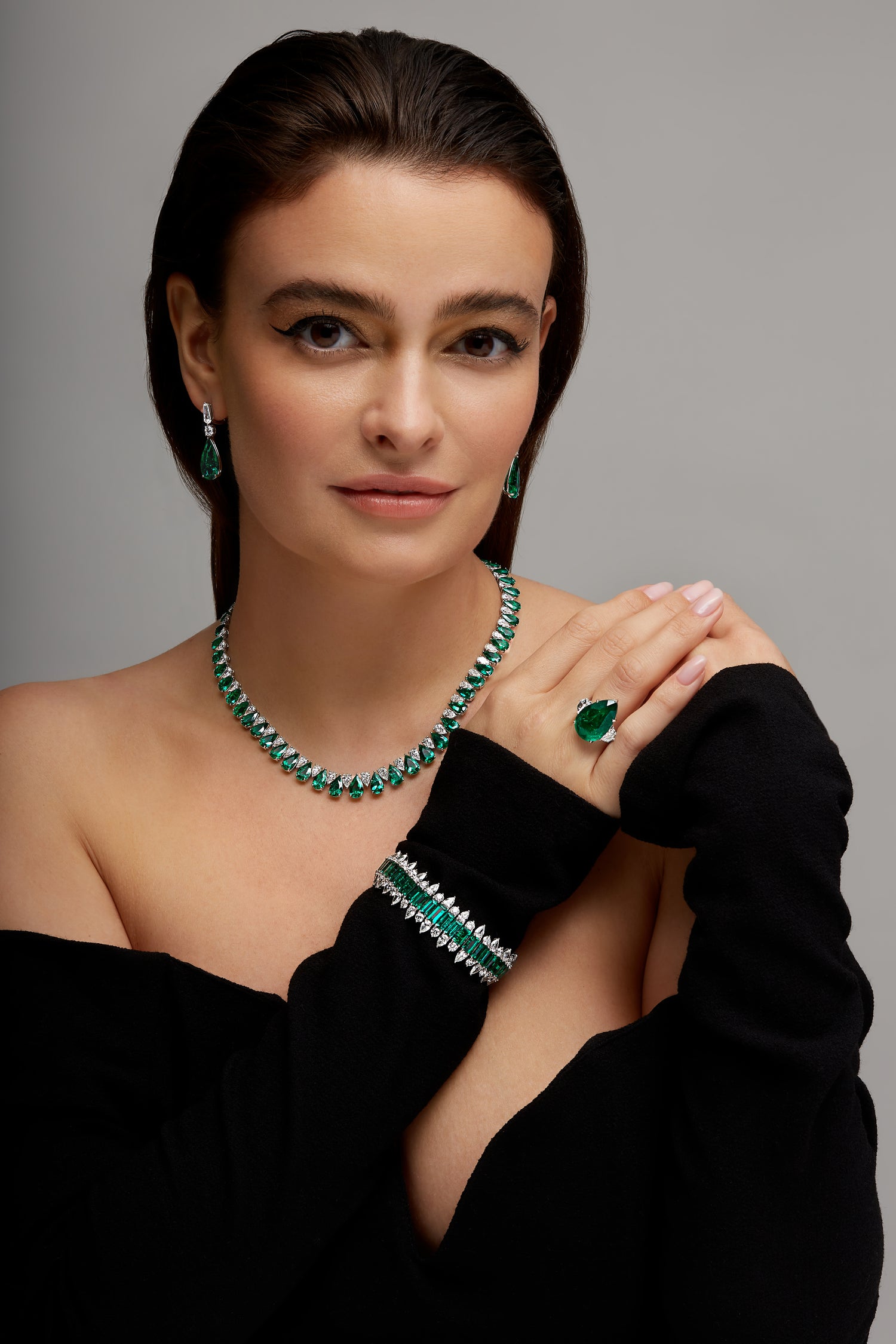 Colombian Emerald Baguette and Multi-Shape Diamond Bracelet