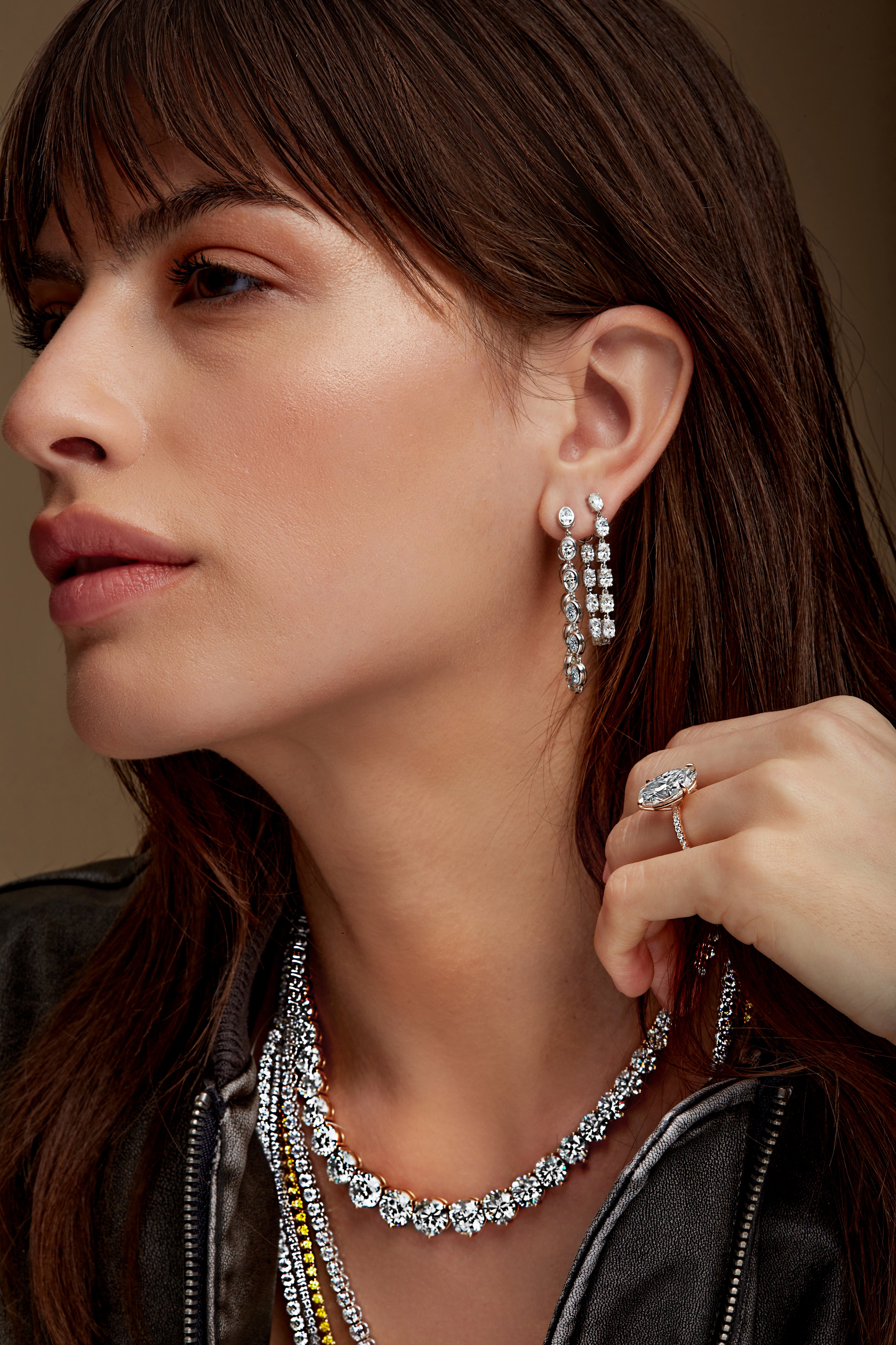 4CT Front and Back Oval Diamond Dangle Earrings