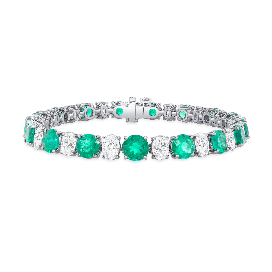 Oval Diamond and Round Brilliant Emerald Bracelet