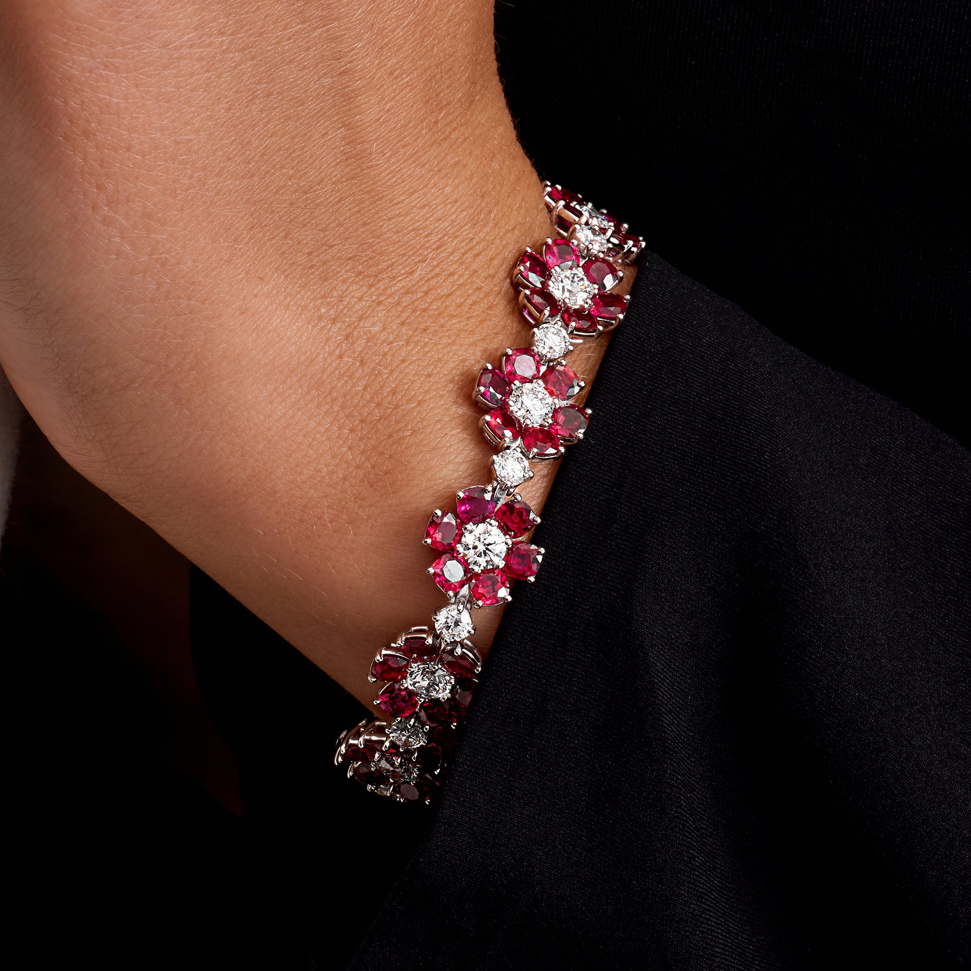 Ruby and Diamond Flower Bracelet