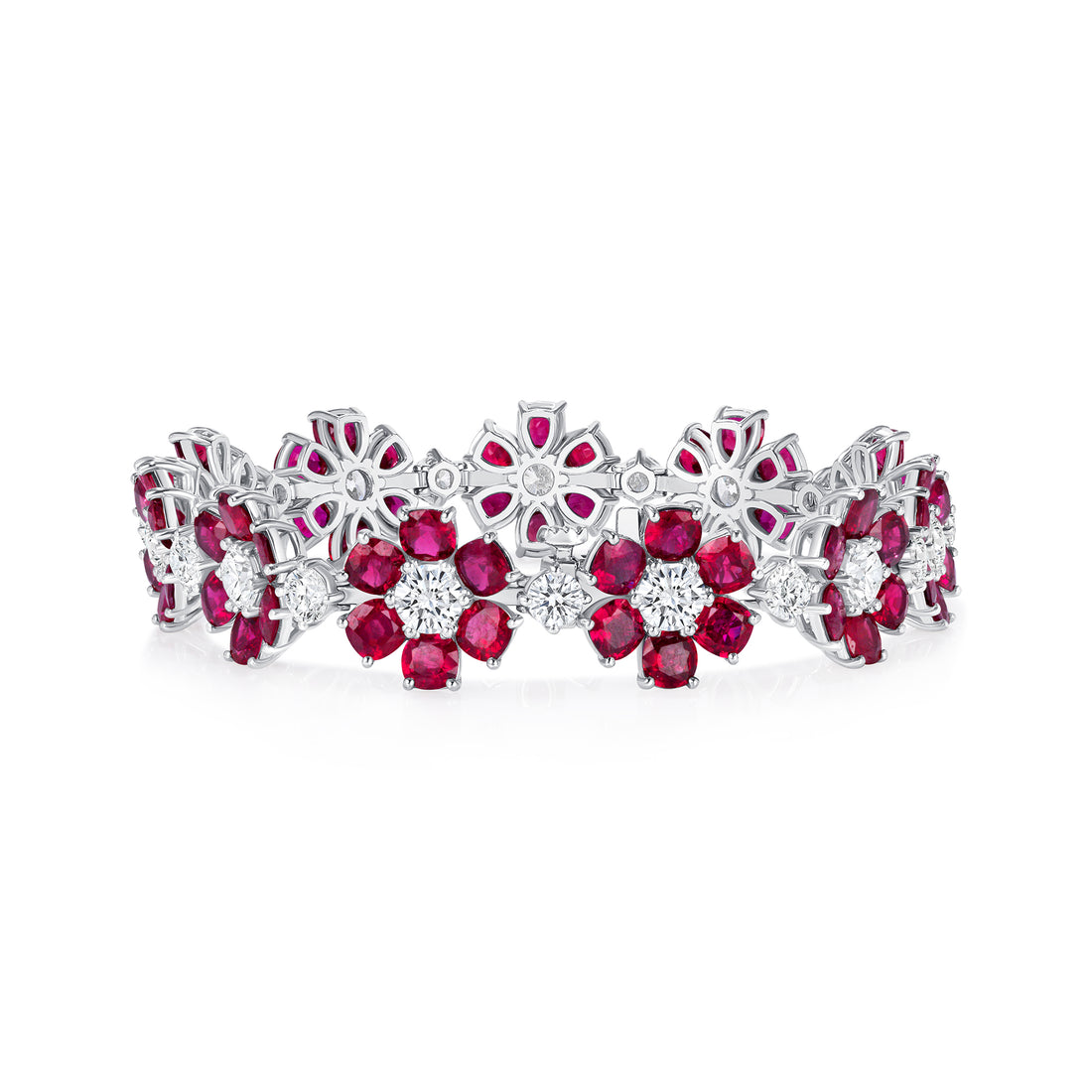 Ruby and Diamond Flower Bracelet