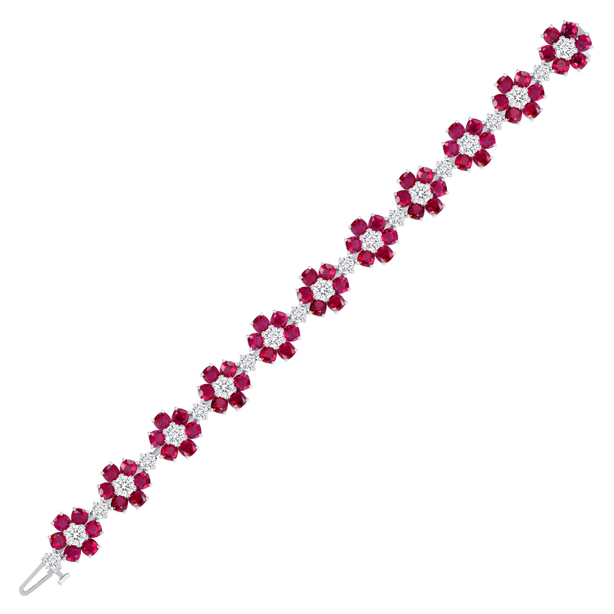 Ruby and Diamond Flower Bracelet