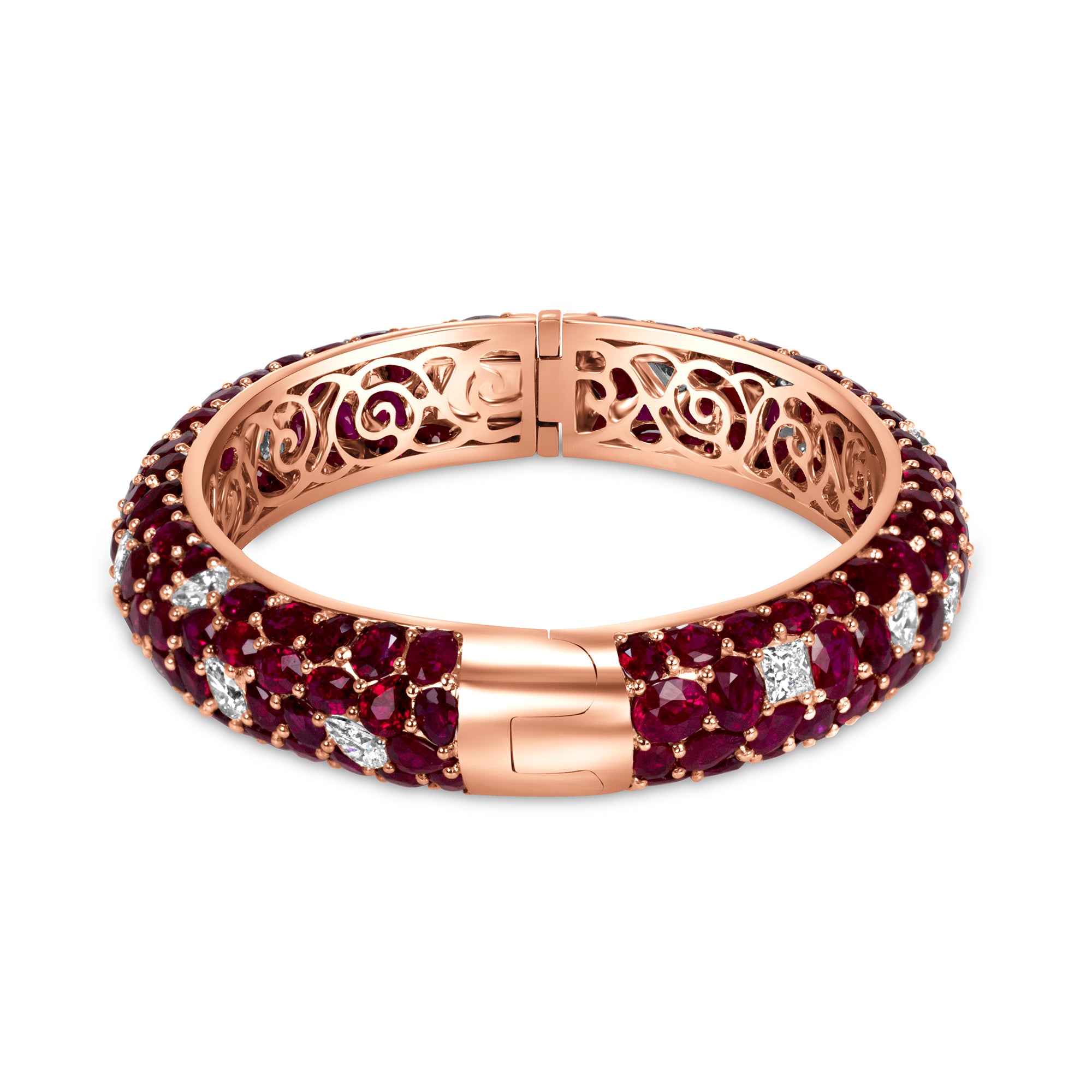 50 CT Mix Cut Ruby and Diamond Bangle