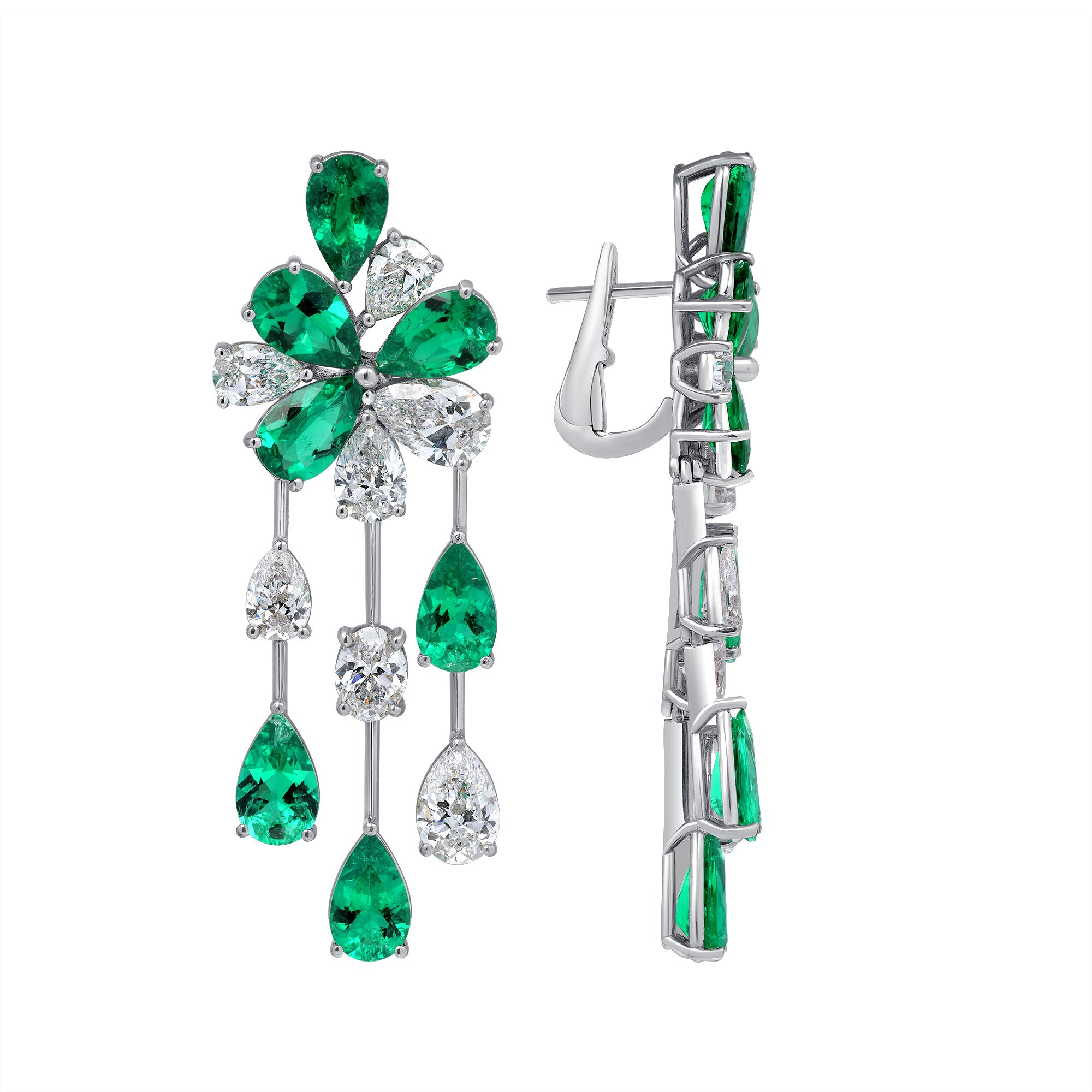 Pear Shape Colombian Emerald and Diamond Earrings