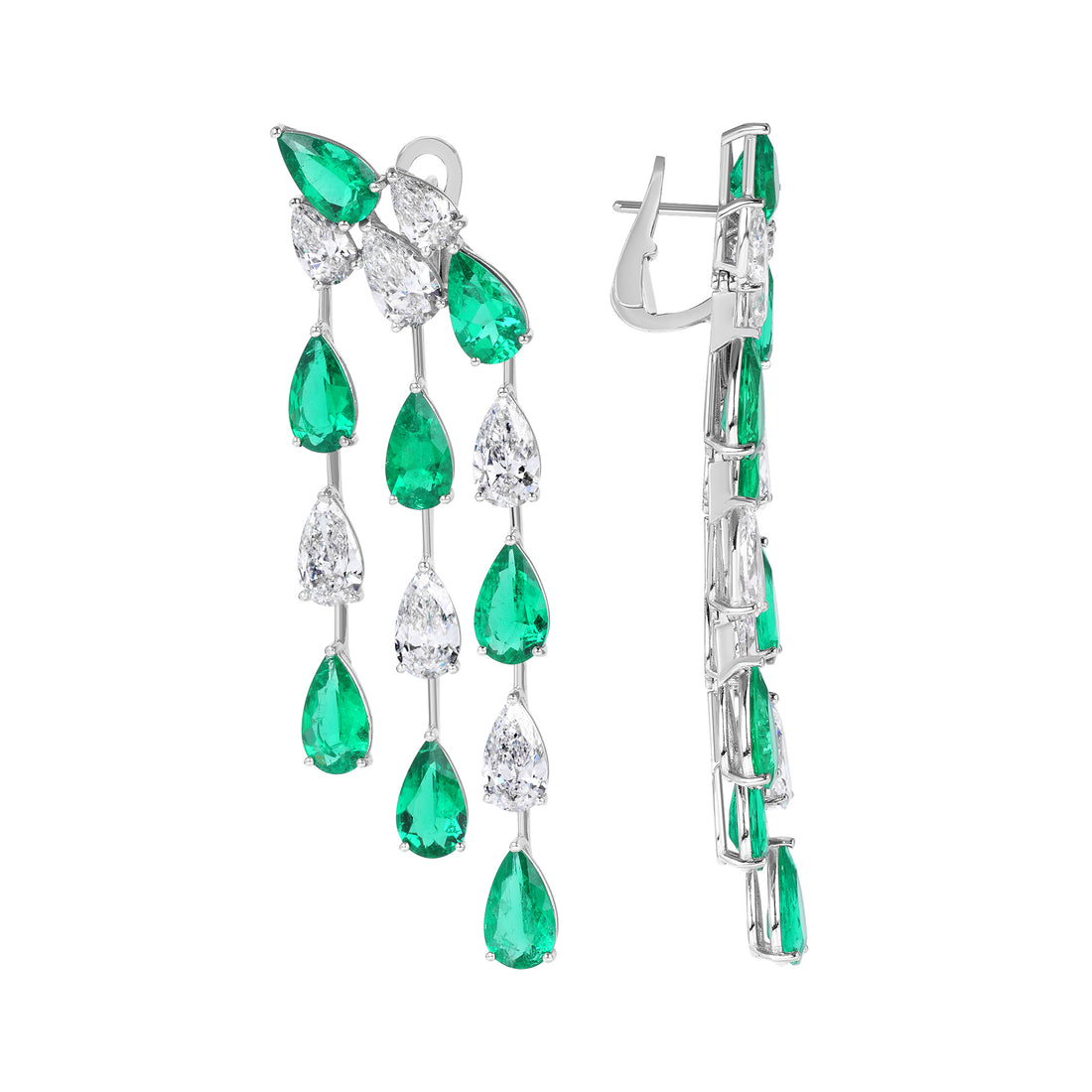 Pear Shape Emerald and Diamond Chandelier Earrings