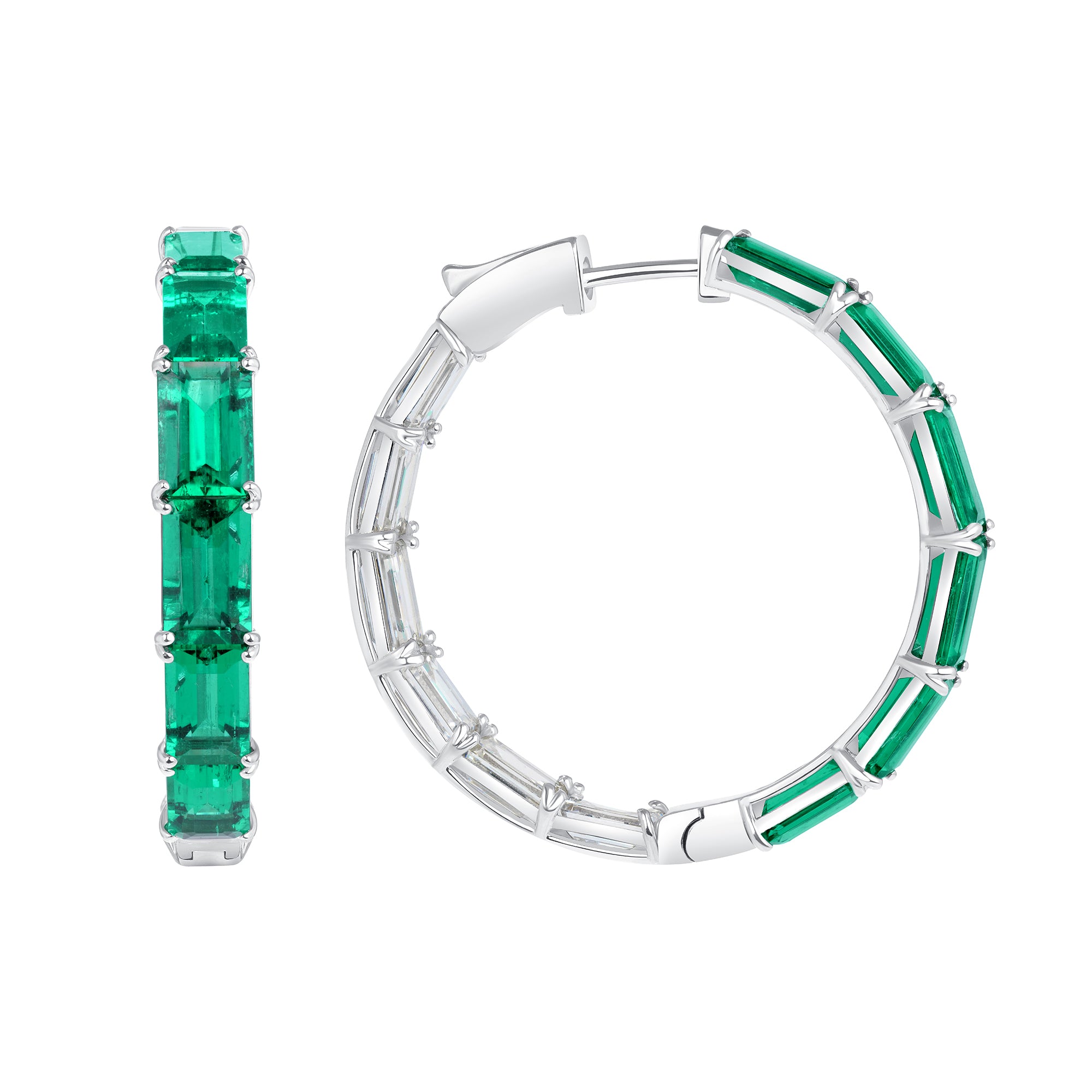 Emerald and Diamond Hoop Earrings