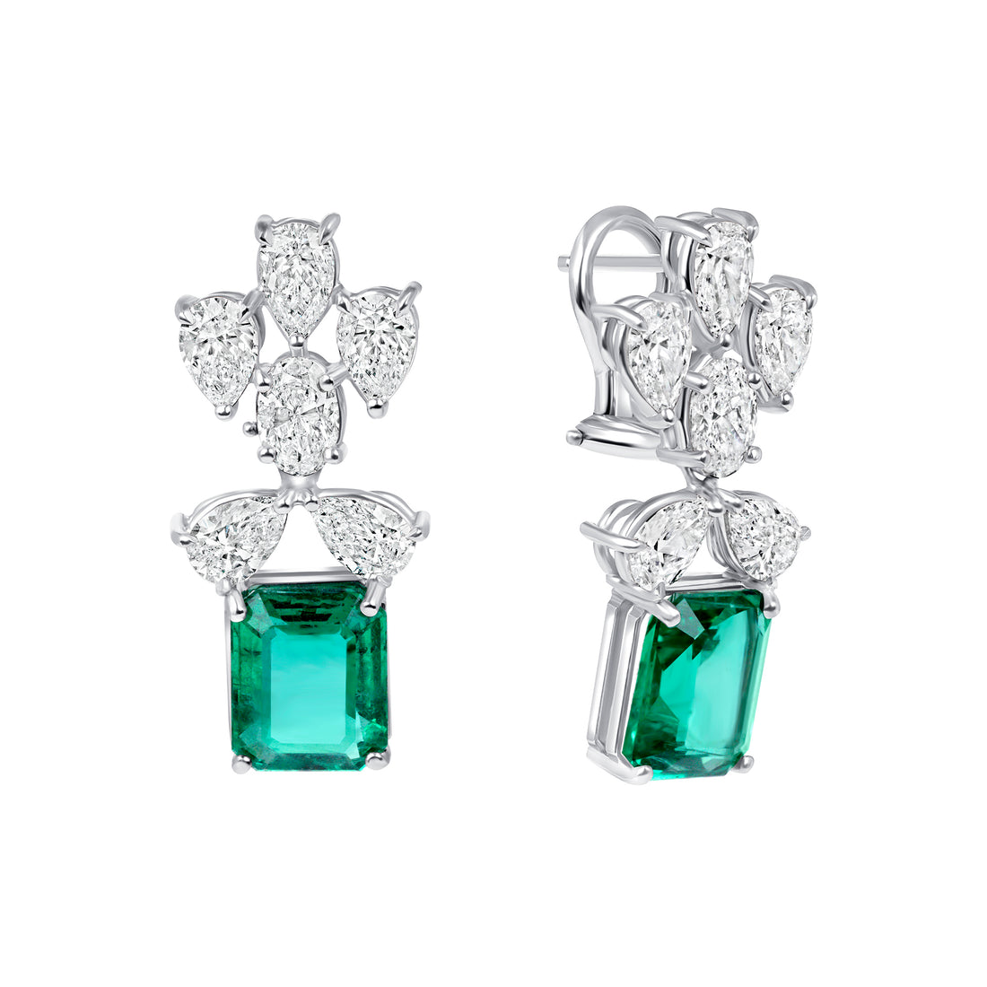 6.23CT Emerald Cut Emerald and Diamond Earrings