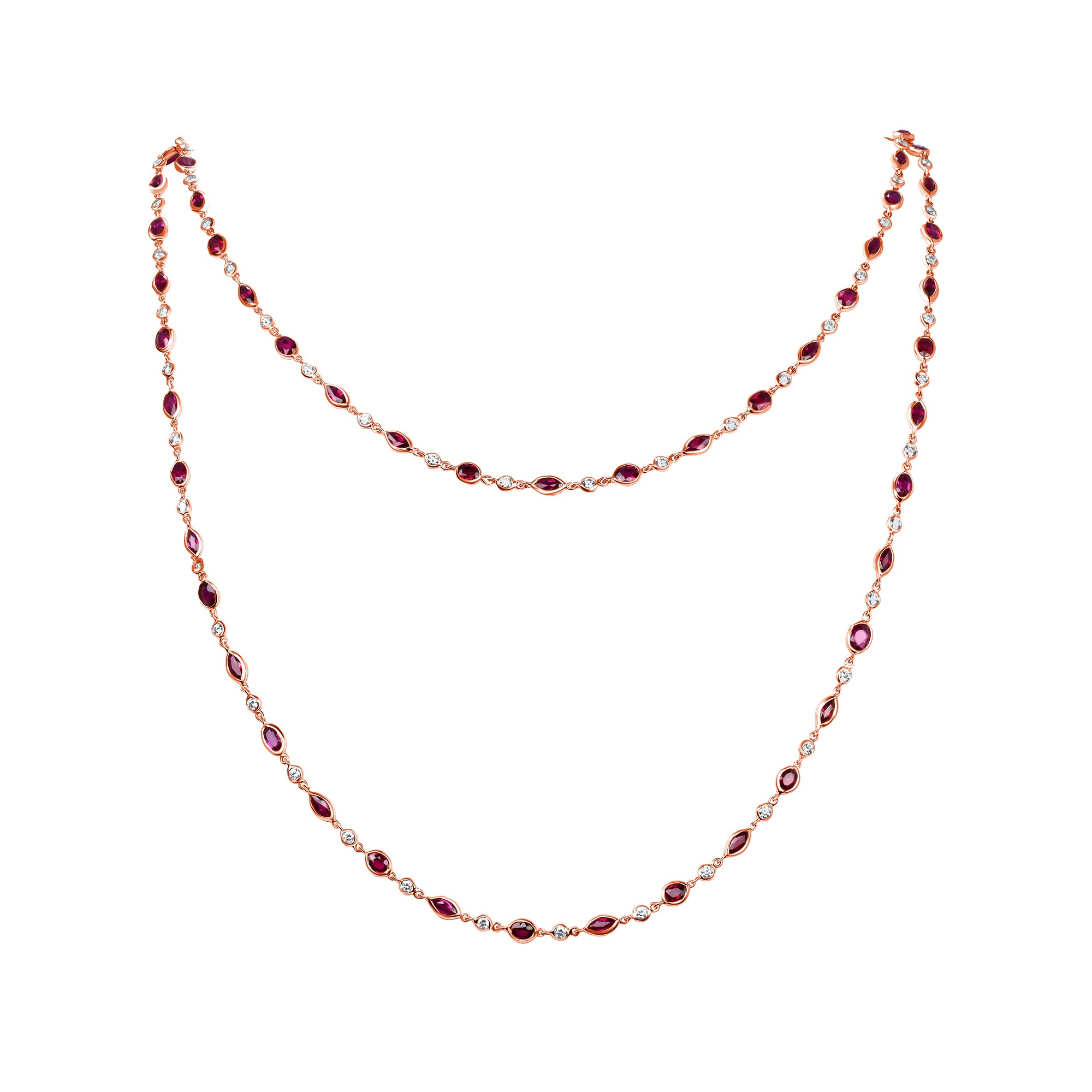 17.46CT Round Brilliant Cut Ruby and Diamonds by the Yard Necklace