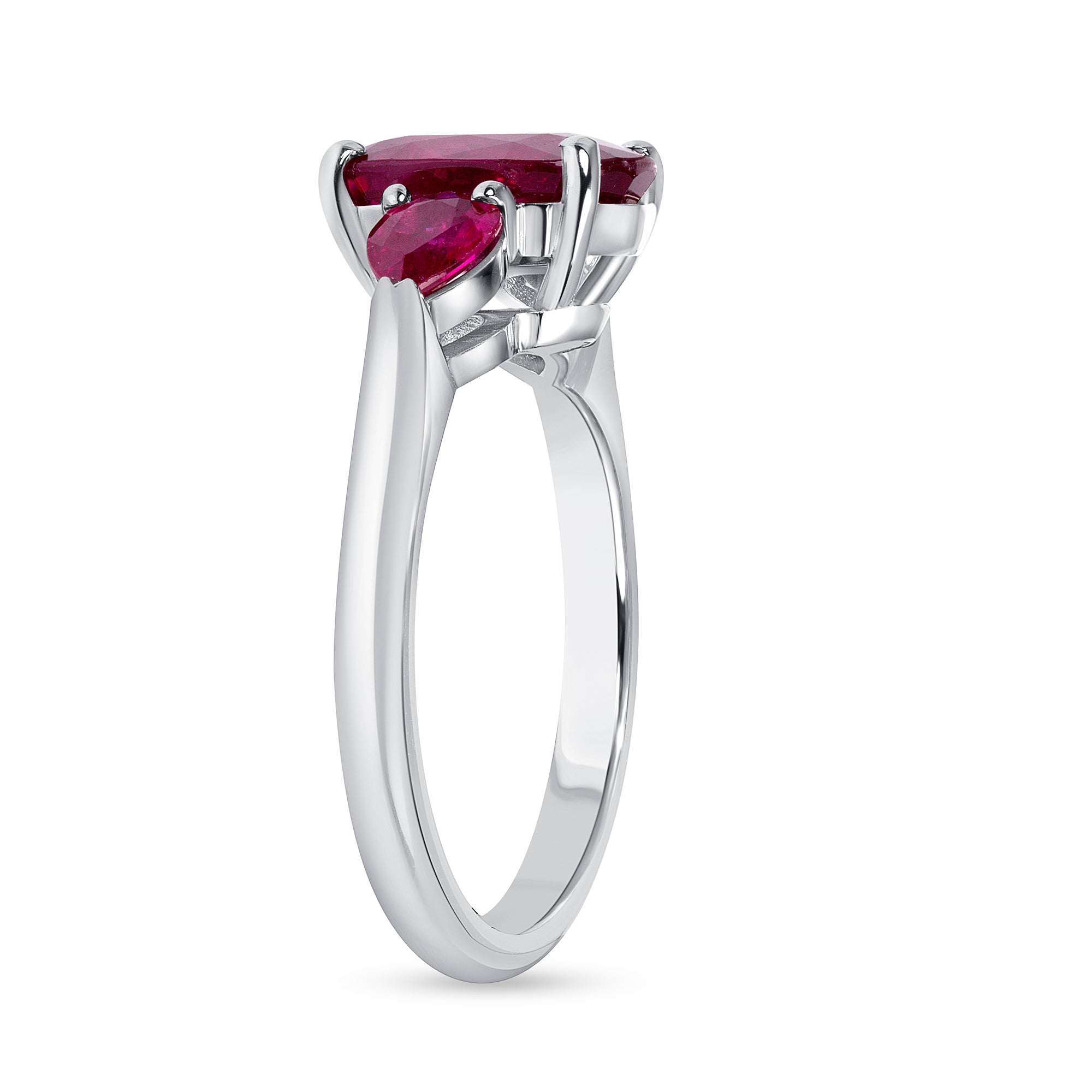 Oval and Pear Shape Ruby Three Stone Ring