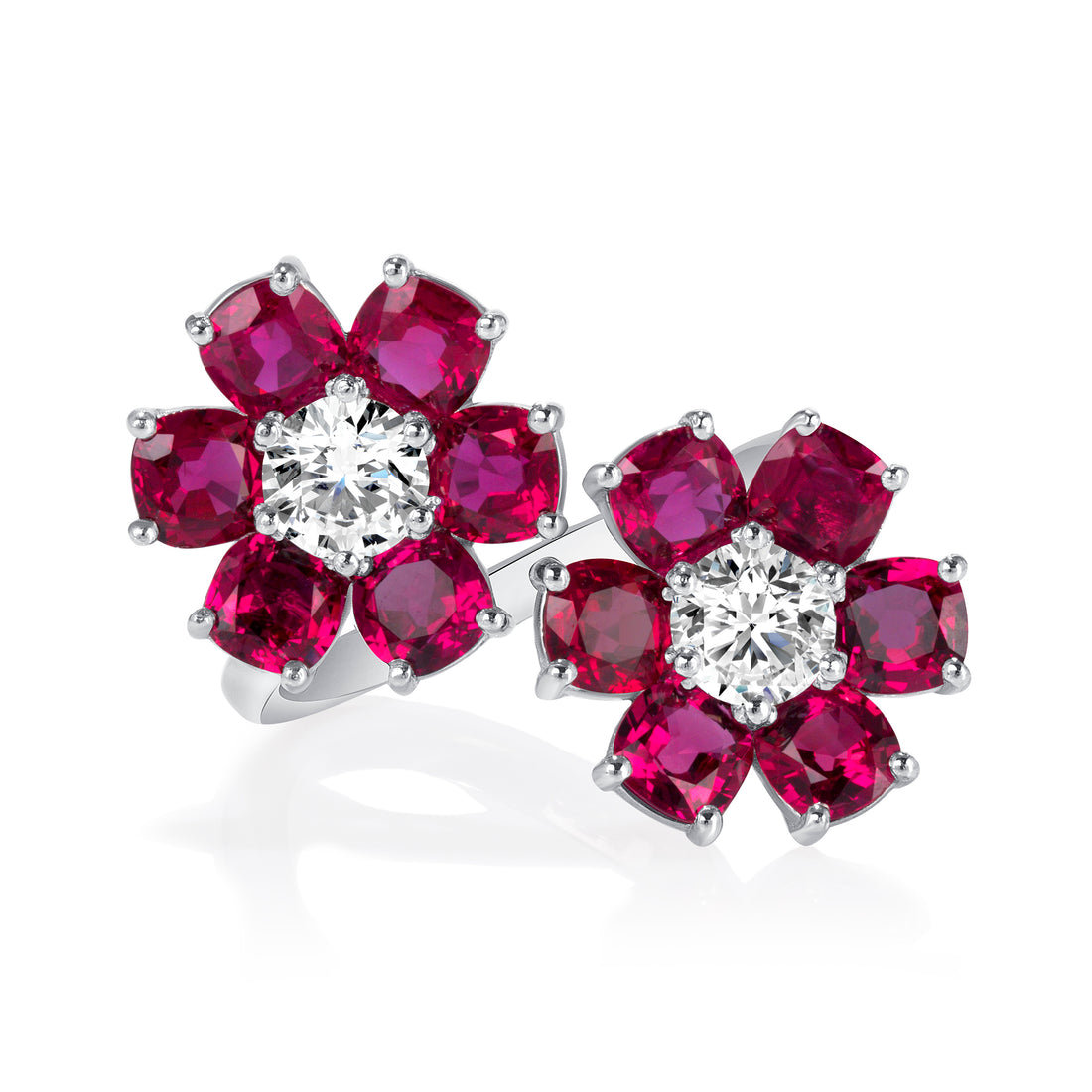 Cushion Ruby and Round Diamond Flower Ring