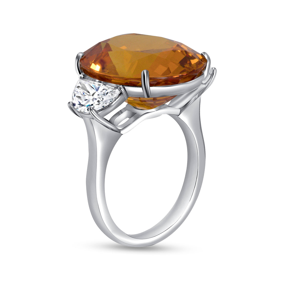 Oval Cut Sri Lanka Sapphire & Half Moon Cut Diamond Three Stone Ring