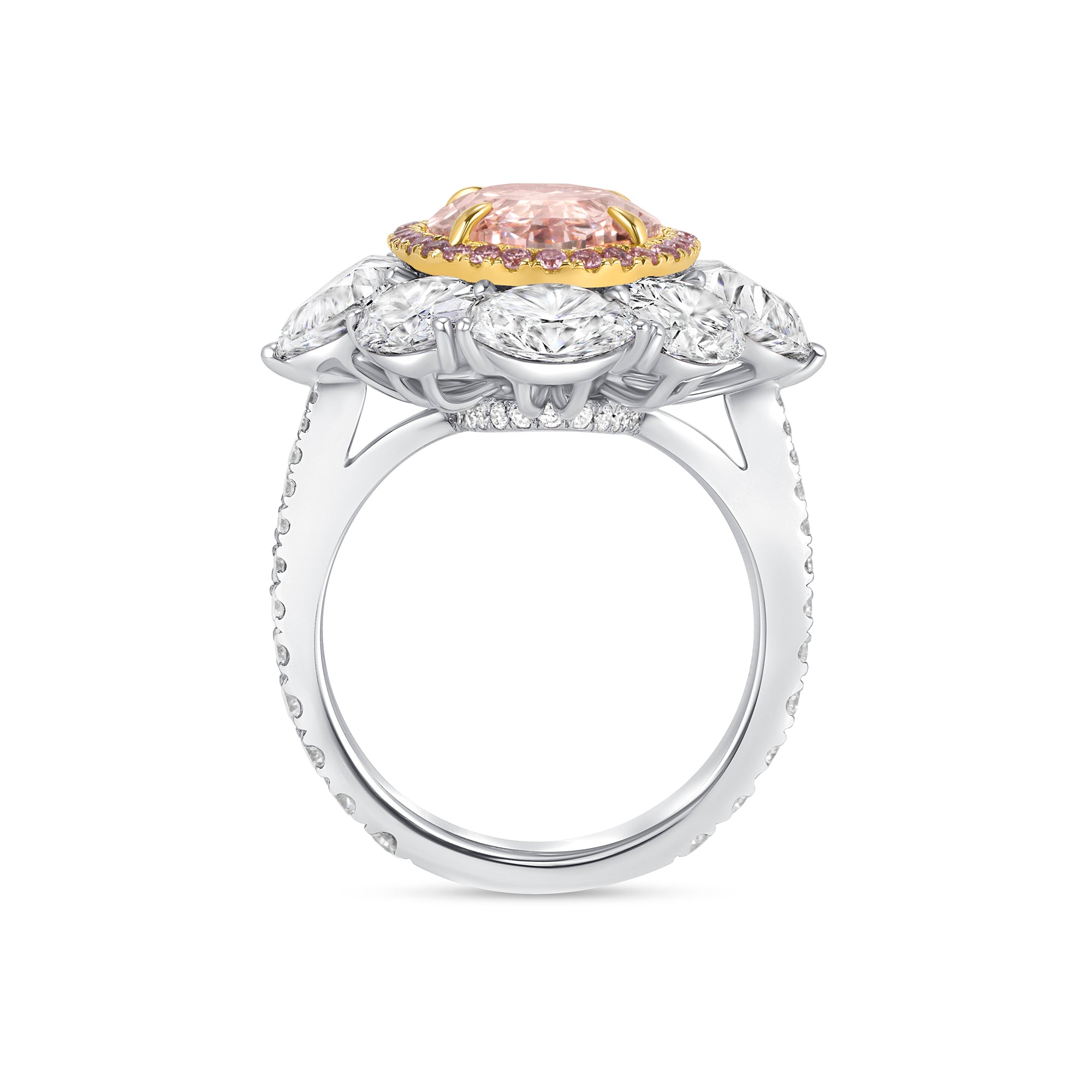 Oval Cut Light Brown-Pink Diamond Ring with Pink & White Diamond Halo