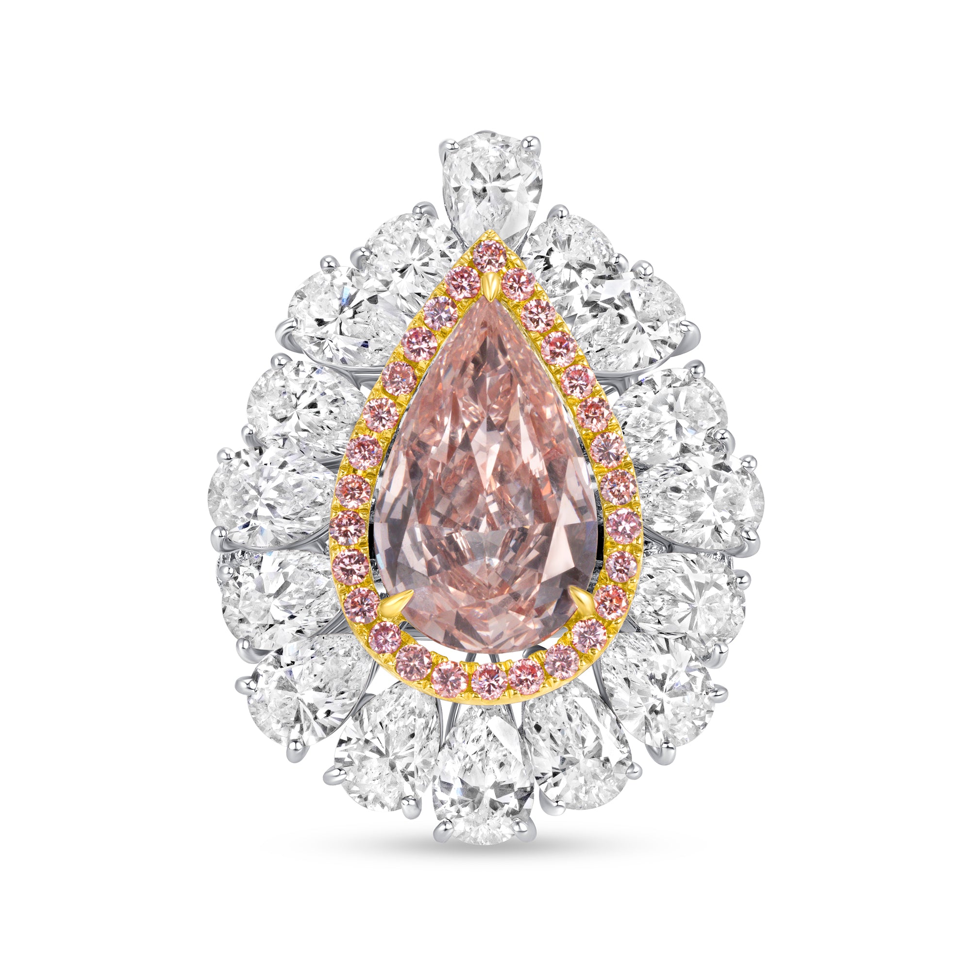 Fancy Brown-Pink Pear Cut Diamond Ring with Pink & White Diamond Halo