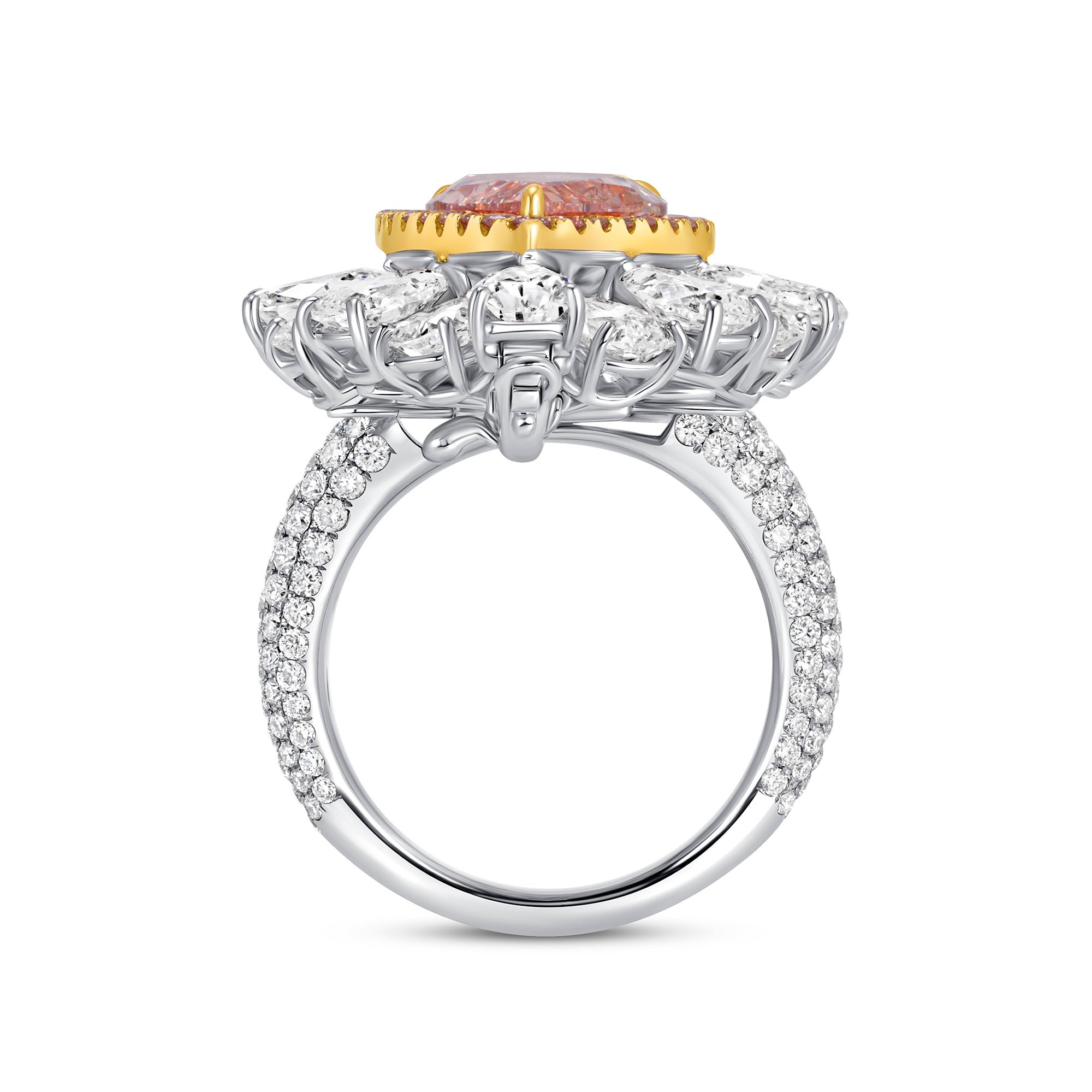 Fancy Brown-Pink Pear Cut Diamond Ring with Pink & White Diamond Halo
