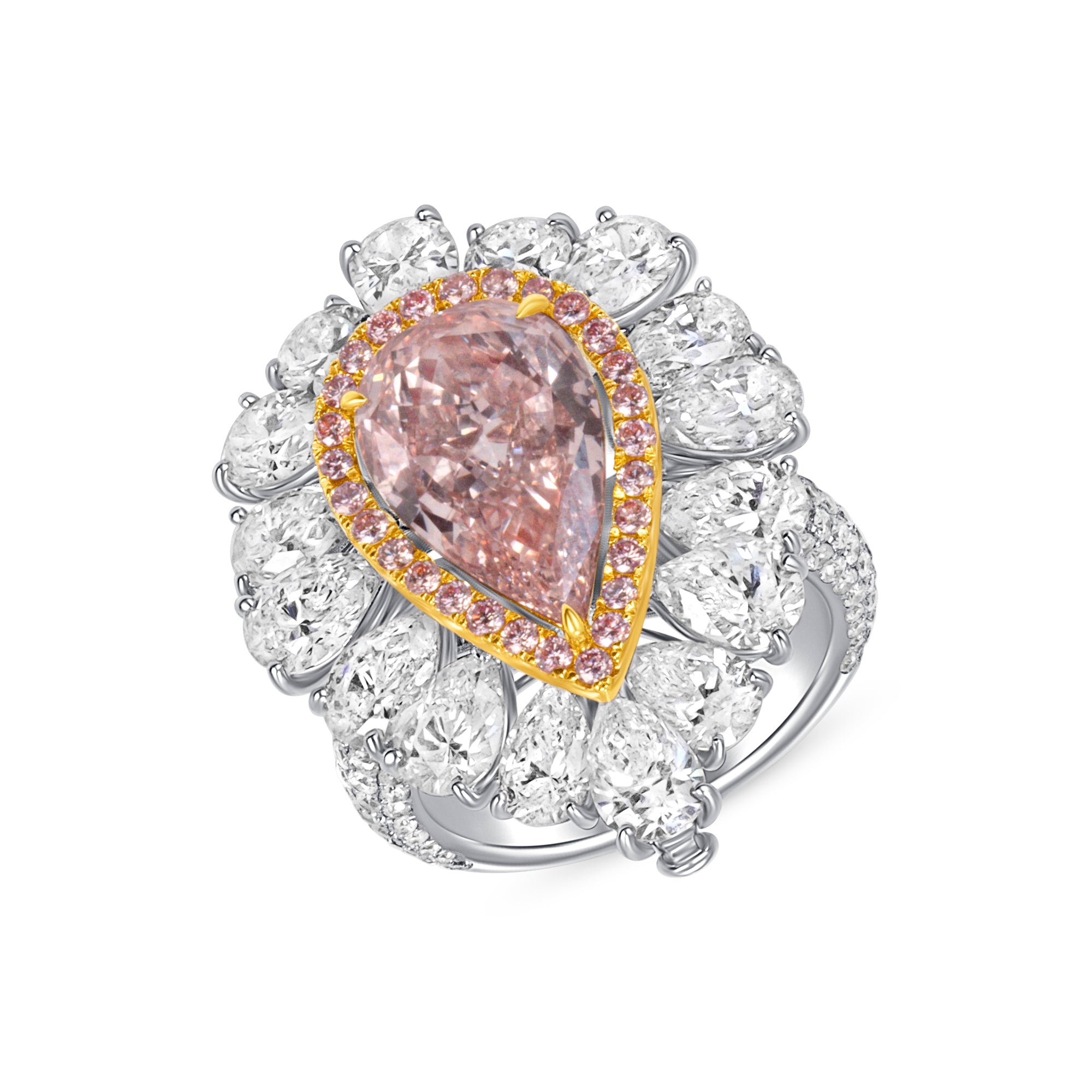 Fancy Brown-Pink Pear Cut Diamond Ring with Pink & White Diamond Halo