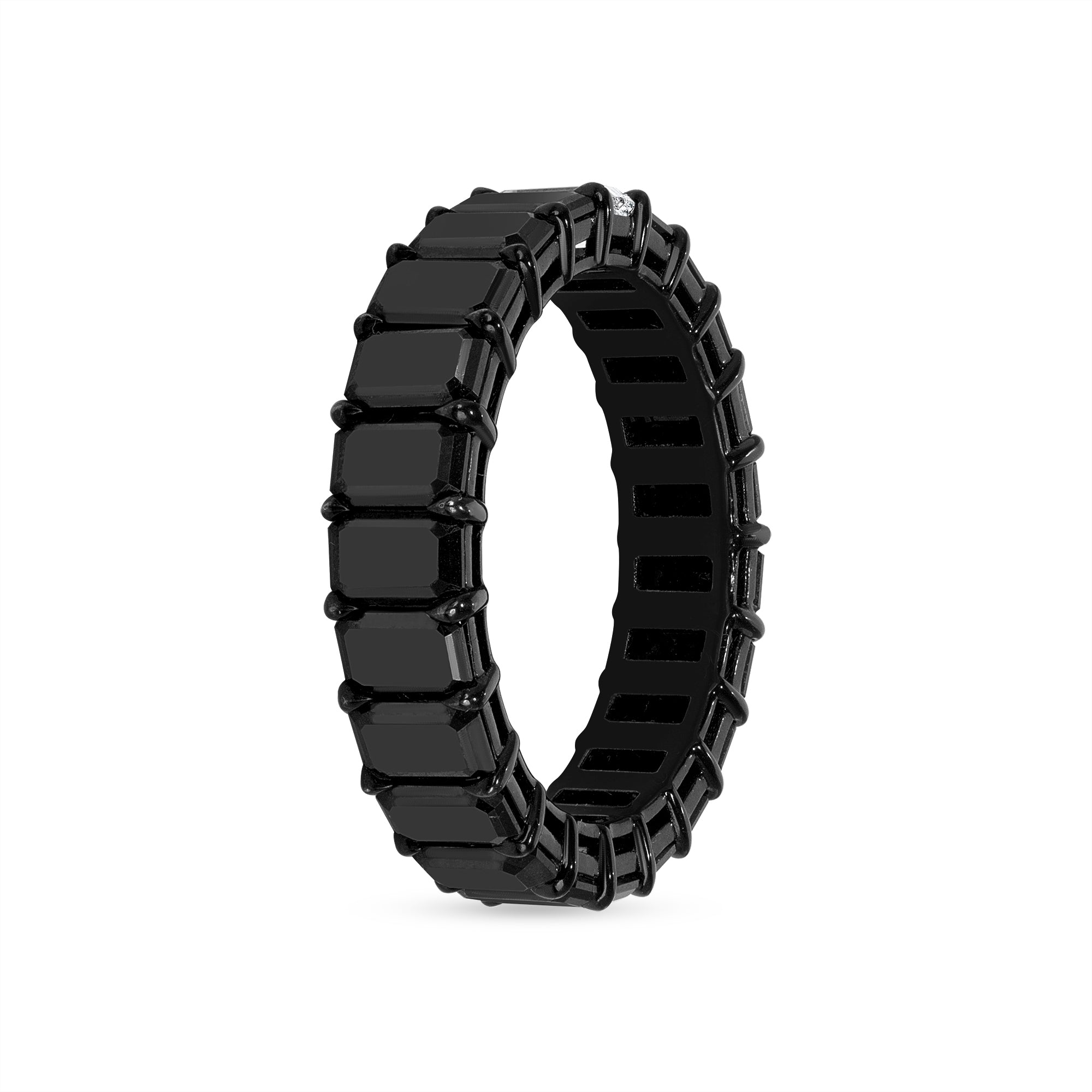 Emerald Cut Black Diamond Eternity Ring with White Diamond Accent