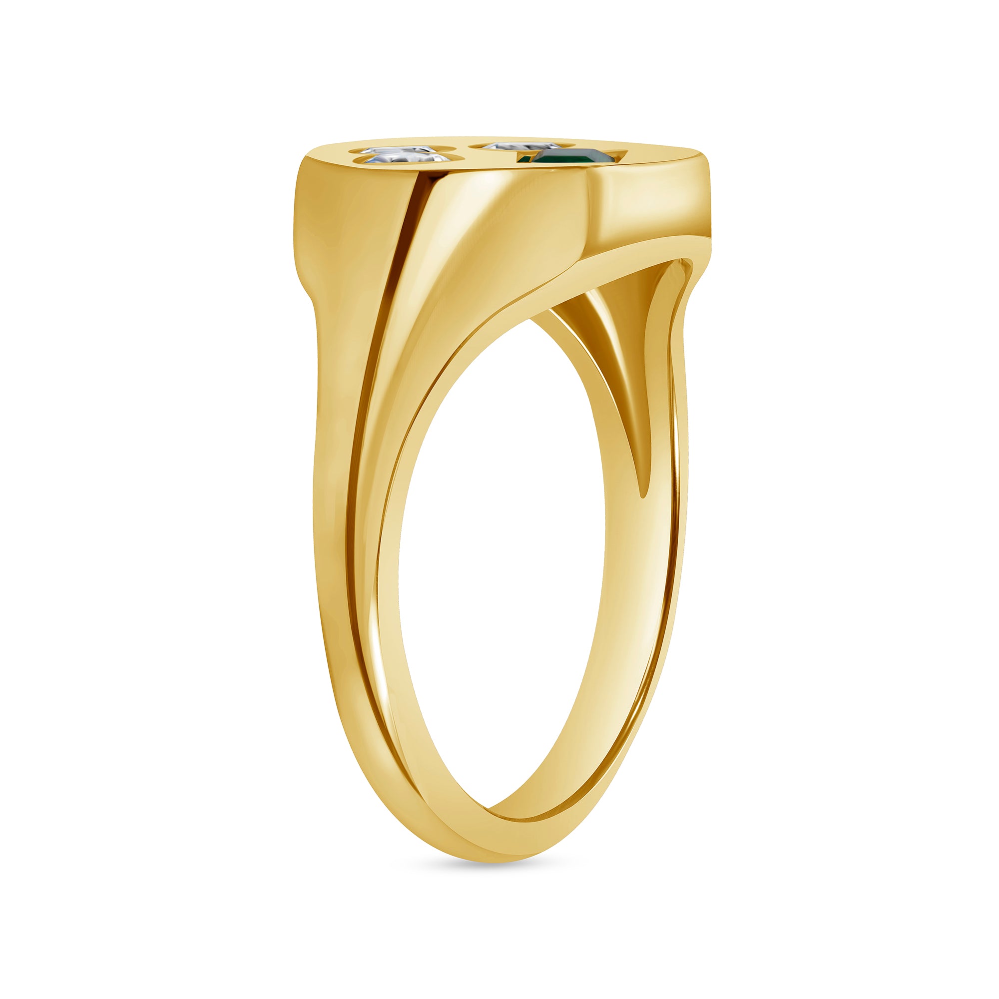 Colombian Emerald & Round Brilliant Cut Diamond Signet Ring