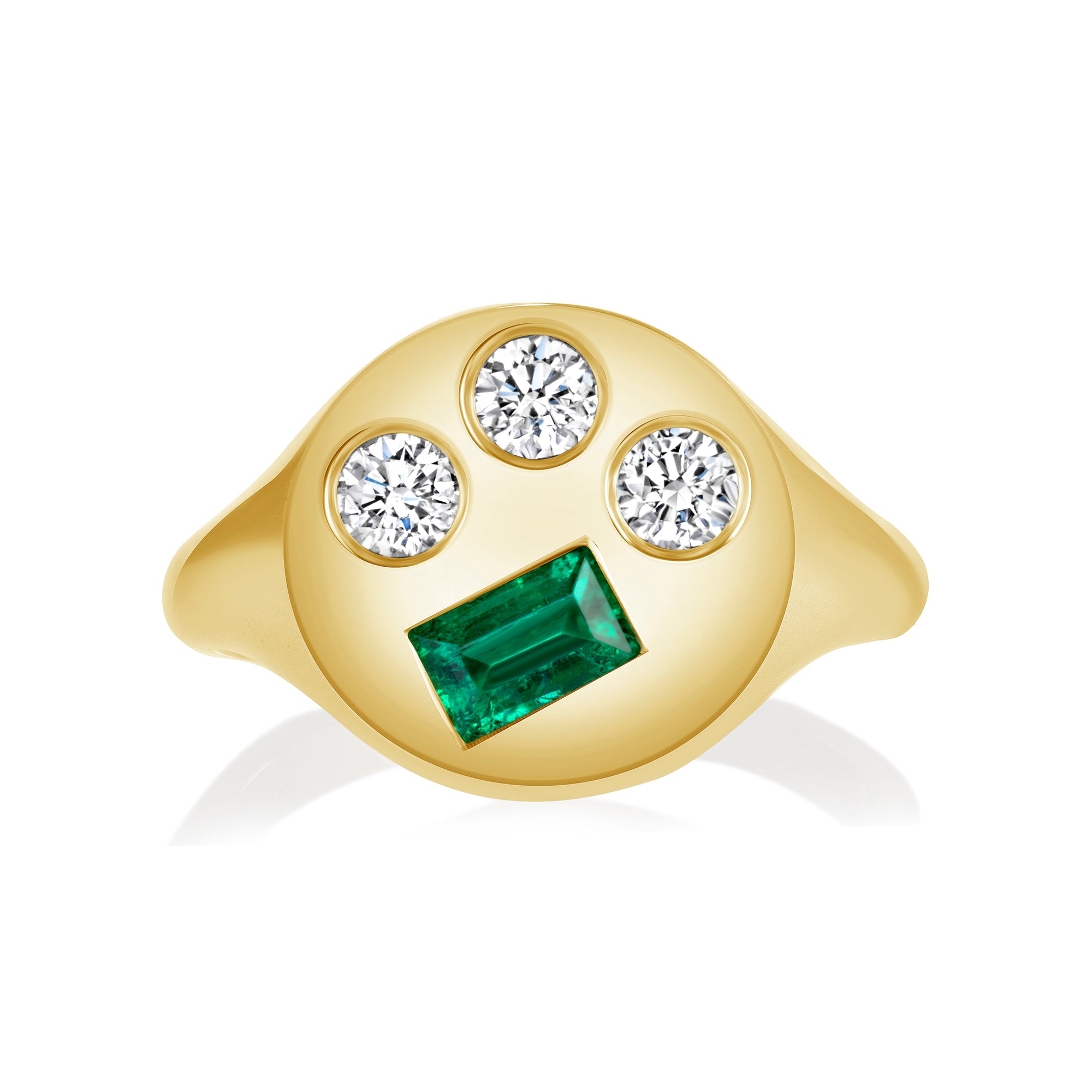 Colombian Emerald & Round Brilliant Cut Diamond Signet Ring