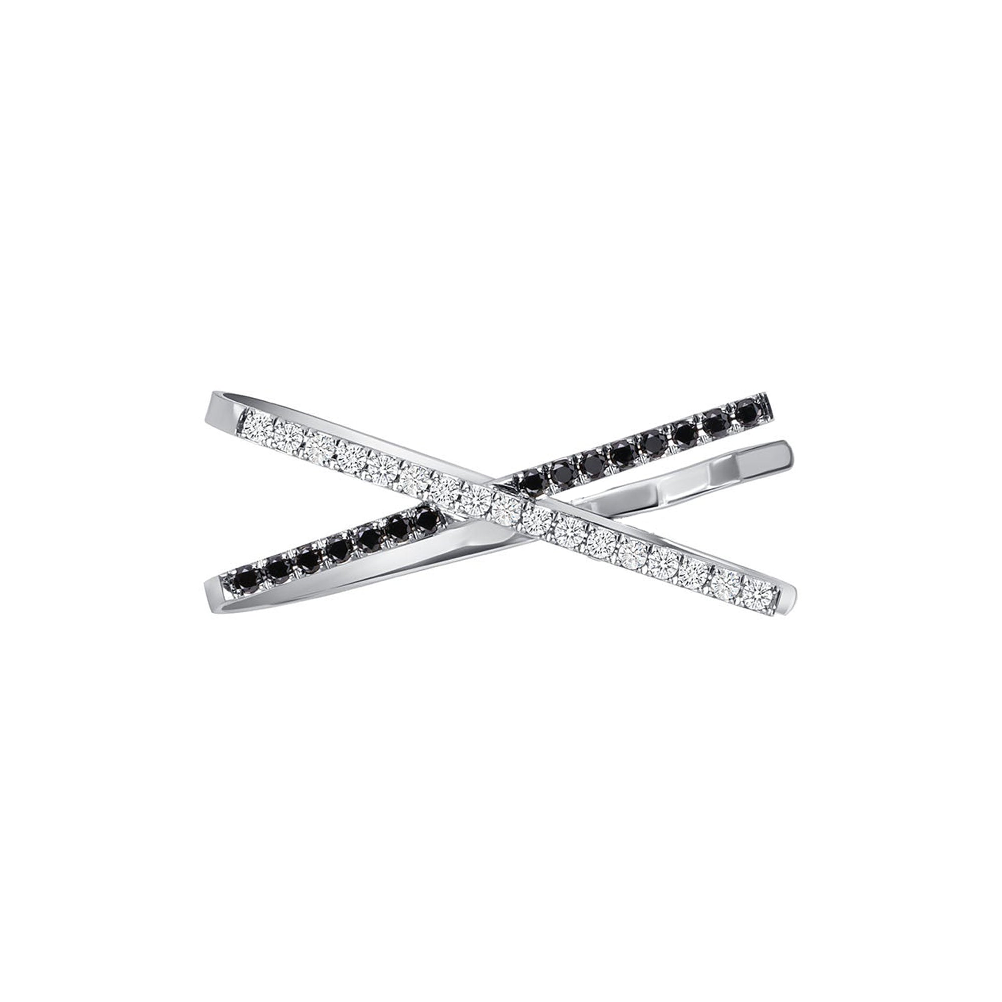 Round Brilliant Cut Black & White Diamond Criss-Cross Tie Bar