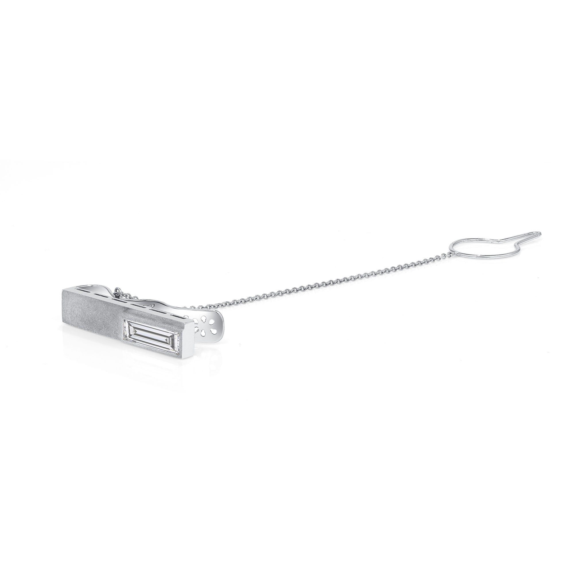 Single Baguette Cut Diamond Accented Tie Bar
