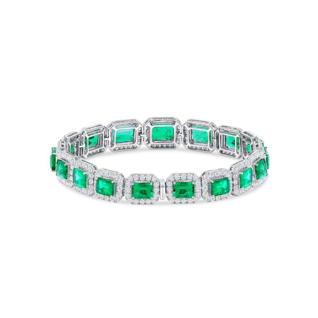 Emerald Cut Emerald and Melee Diamond Bracelet