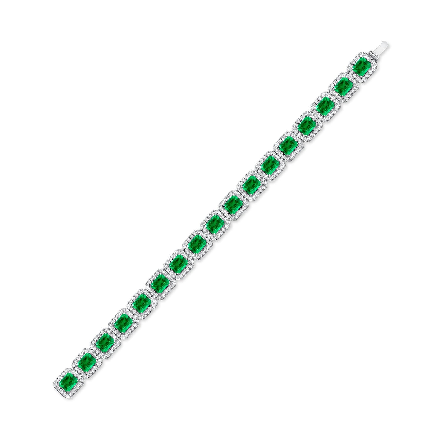 Emerald Cut Emerald and Melee Diamond Bracelet