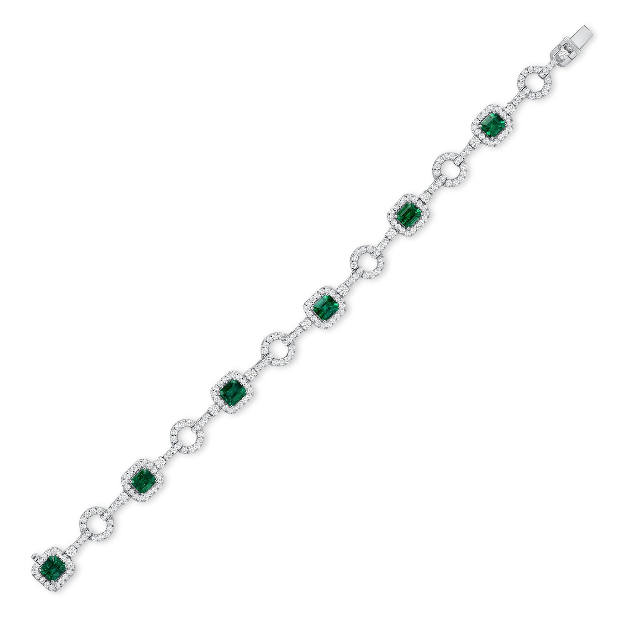 Emerald Cut Colombian Emerald and Melee Diamond Bracelet