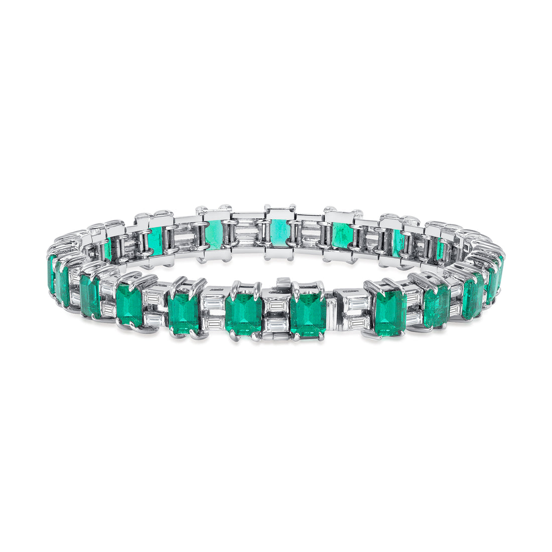 Emerald Cut Diamond and Emerald Cut Emerald Bracelet