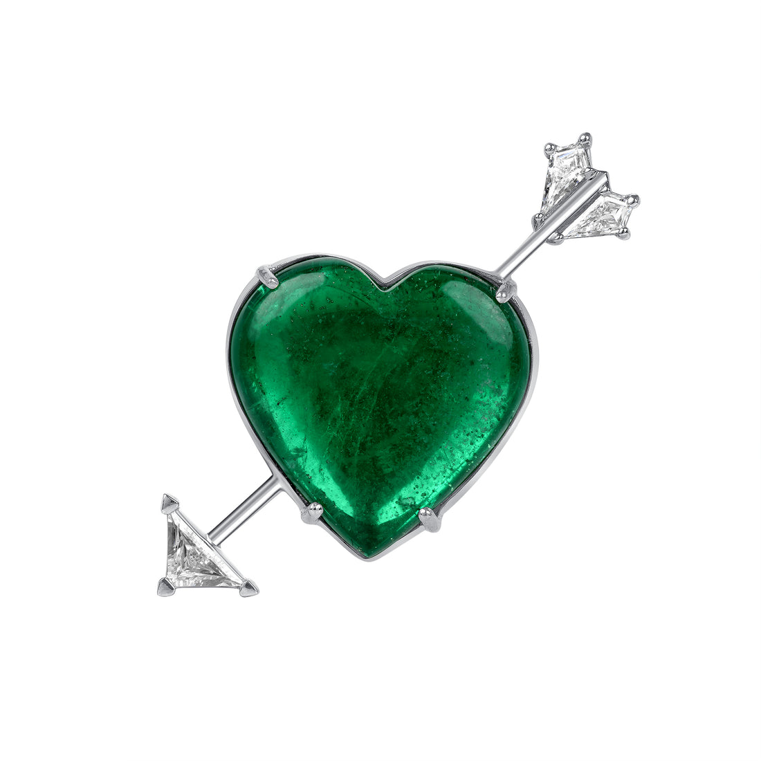 Heart Shape Colombian Emerald and Diamond Brooch