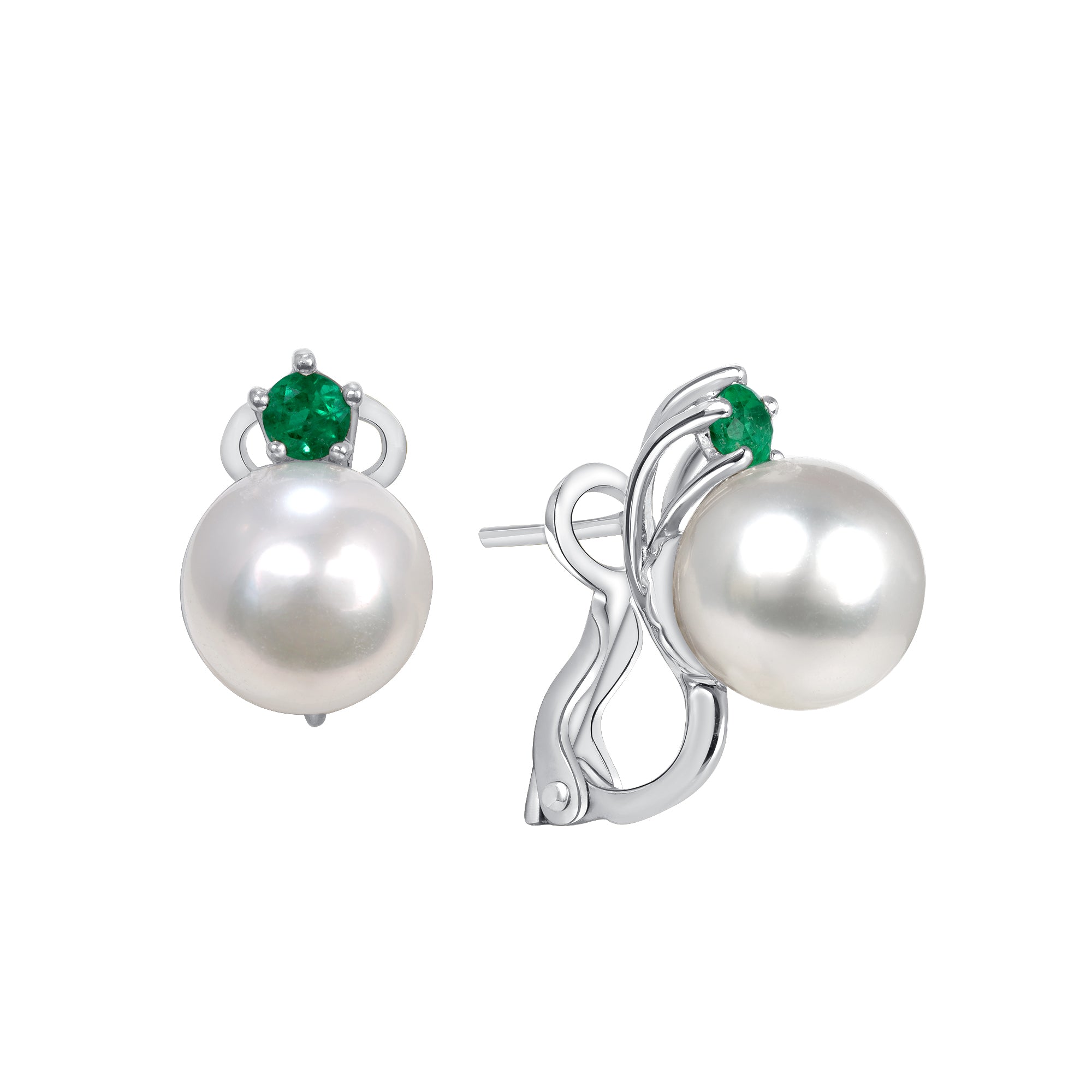 Pearl and Emerald Stud Earrings