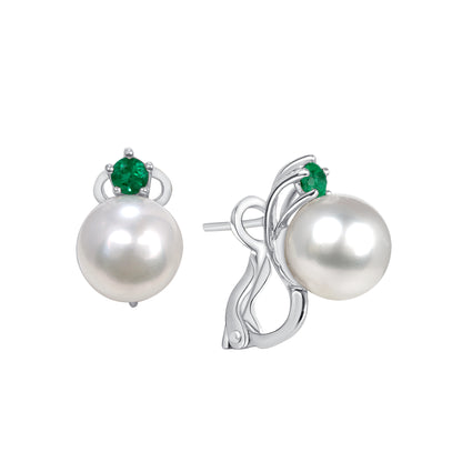 Pearl and Emerald Stud Earrings