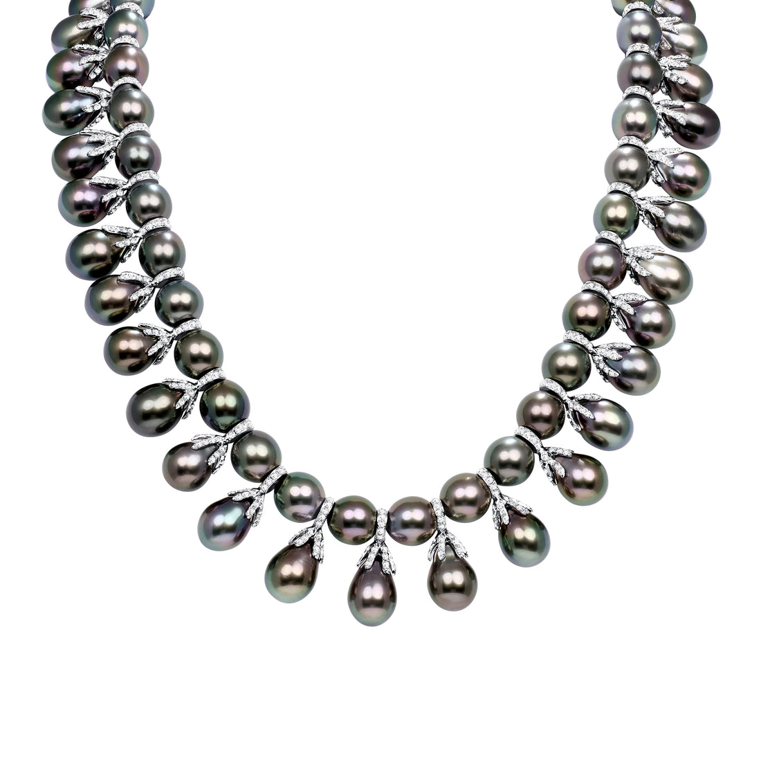 Black Pearl and Round Diamond Necklace