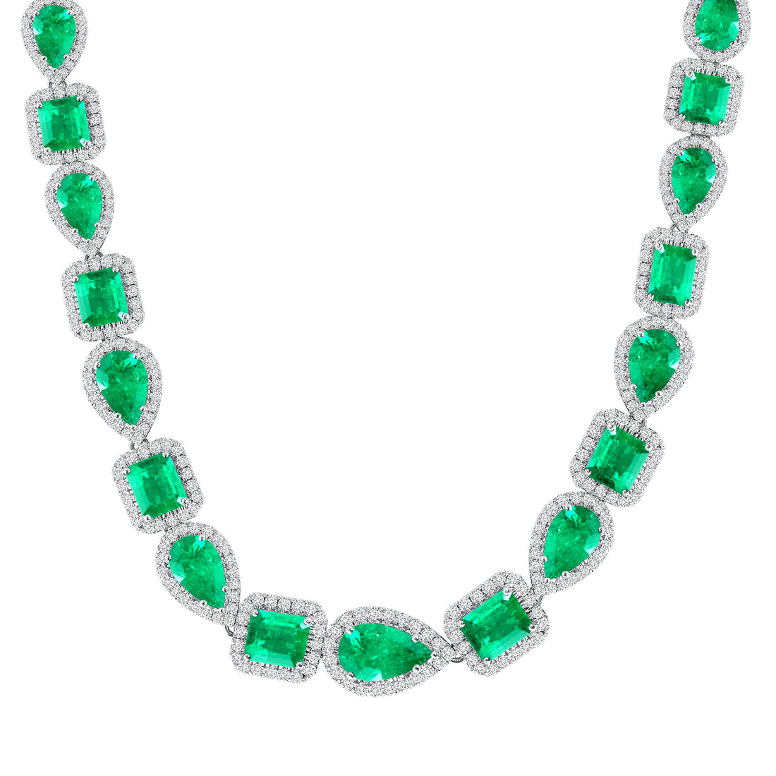 Mixed Emerald and Round Brilliant Melee Diamond Necklace