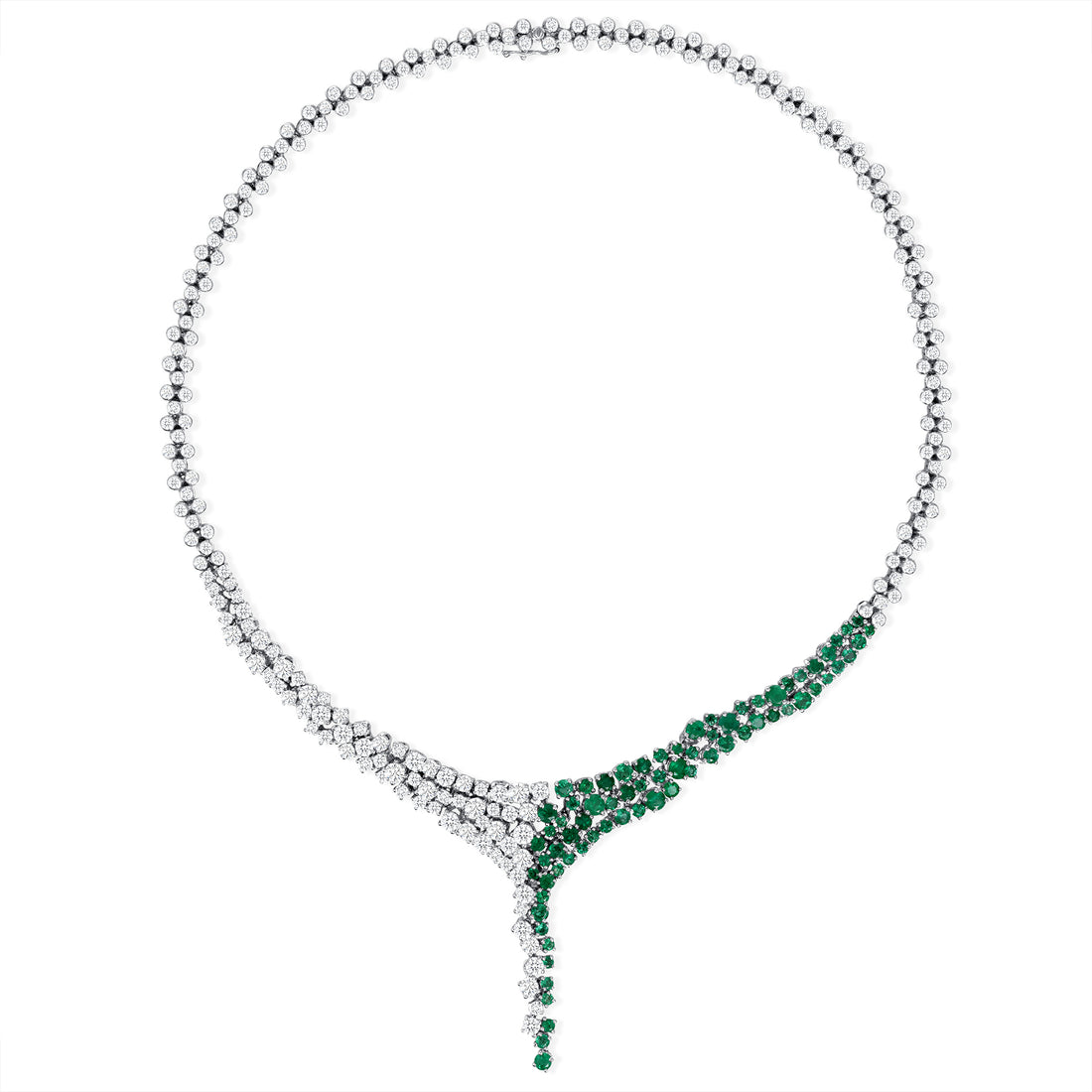 Round Brilliant Emerald and Round Brilliant Melee Diamond Necklace